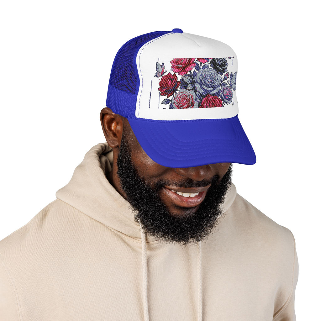Rose Pixel Art Trucker Hat — Floral Retro Foam Mesh Cap