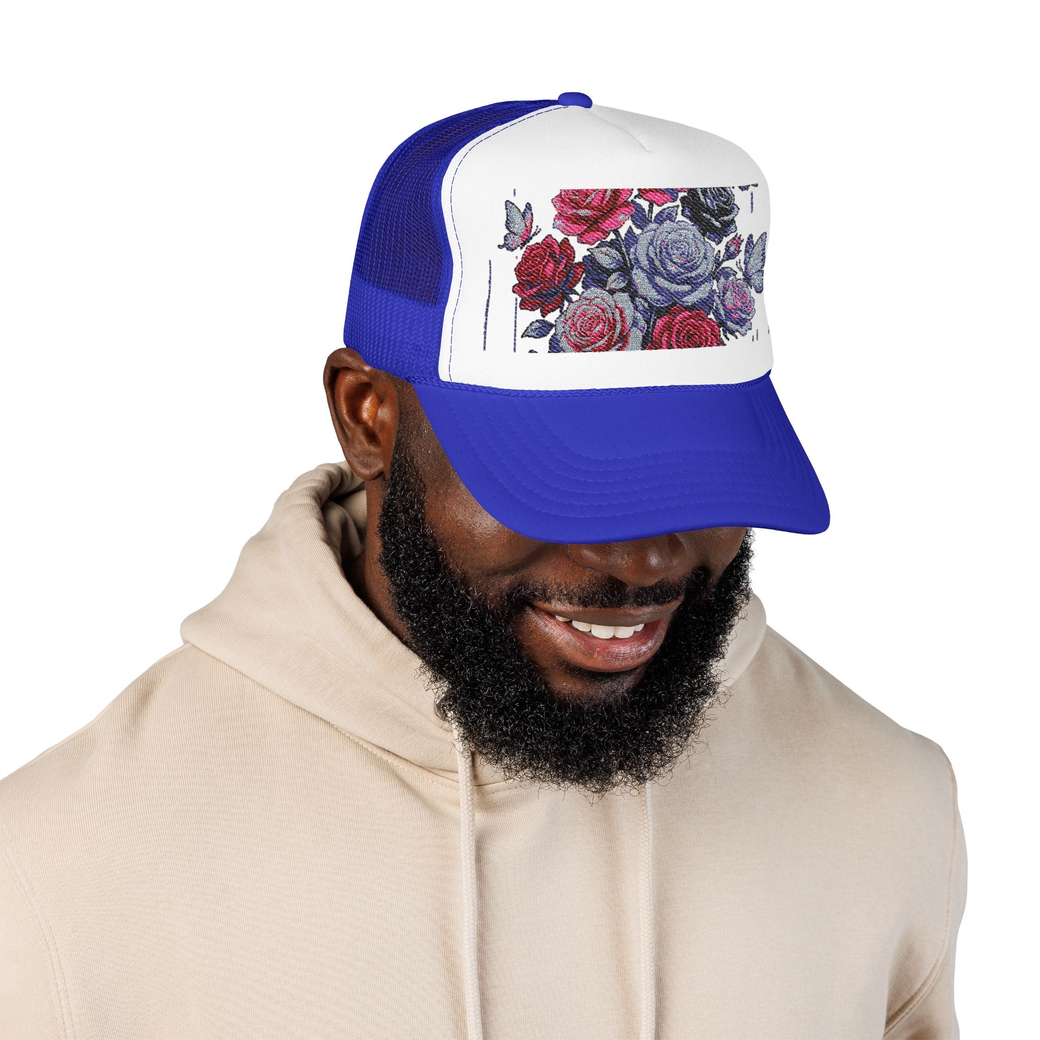Rose Pixel Art Trucker Hat — Floral Retro Foam Mesh Cap