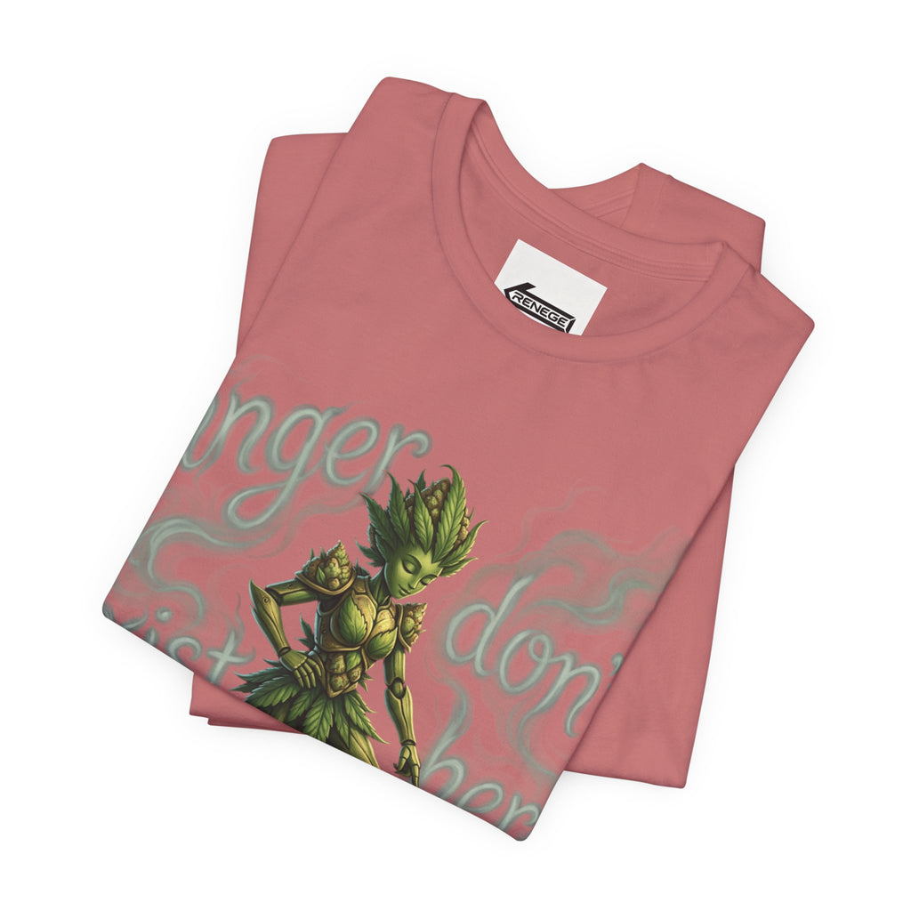 T-Shirt — 'Anger Don't Exist Here' Green Forest Spirit Graphic Tee (Front/Back Cannabis Plant Design)