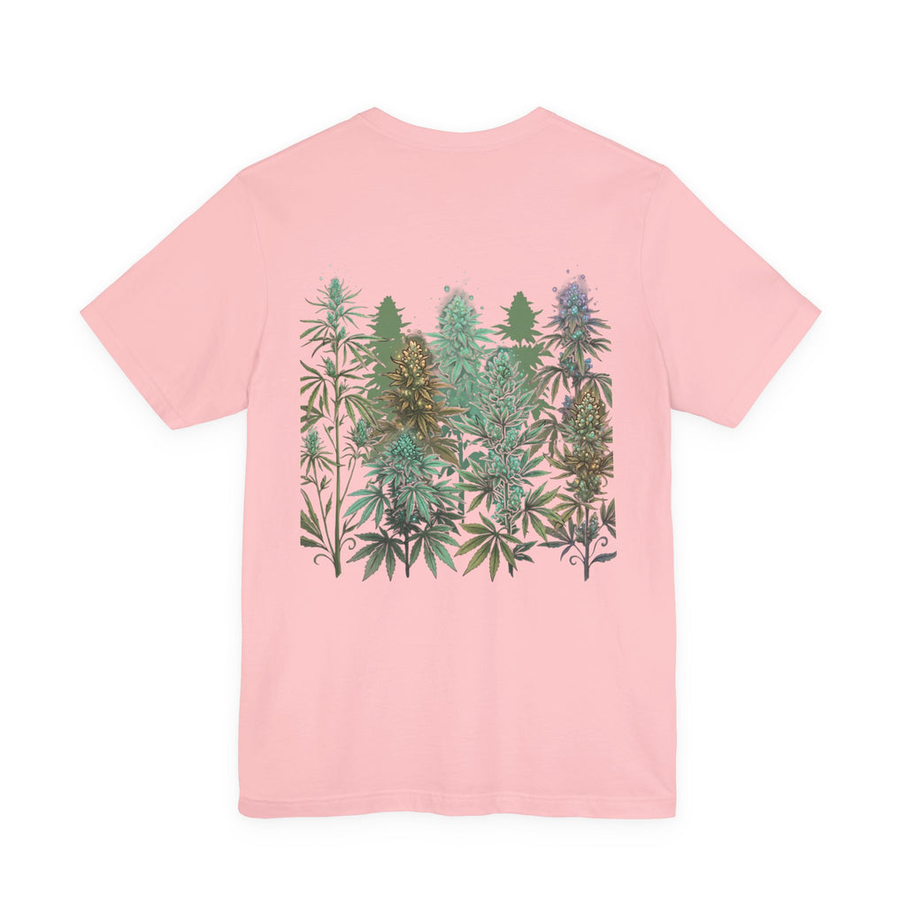T-Shirt — 'Anger Don't Exist Here' Green Forest Spirit Graphic Tee (Front/Back Cannabis Plant Design)
