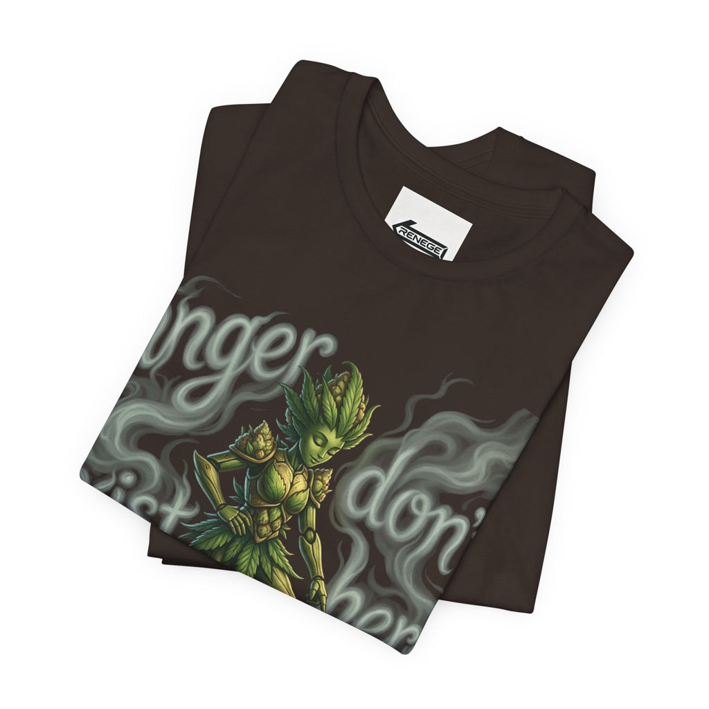 T-Shirt — 'Anger Don't Exist Here' Green Forest Spirit Graphic Tee (Front/Back Cannabis Plant Design)