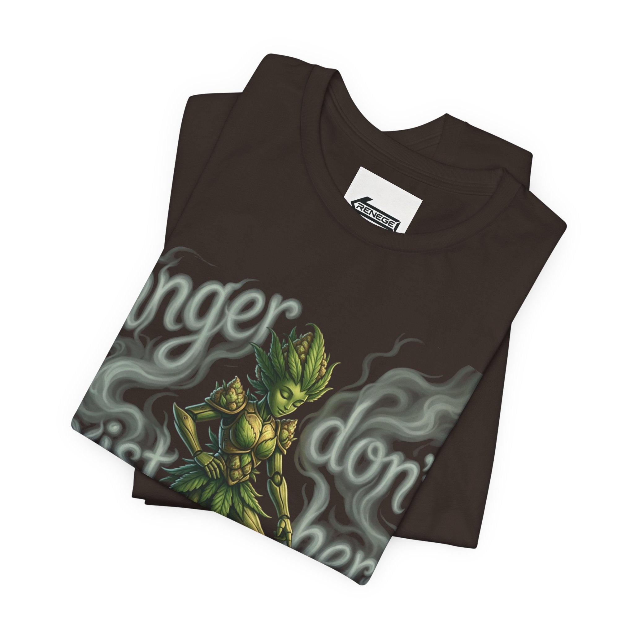 T-Shirt — 'Anger Don't Exist Here' Green Forest Spirit Graphic Tee (Front/Back Cannabis Plant Design)