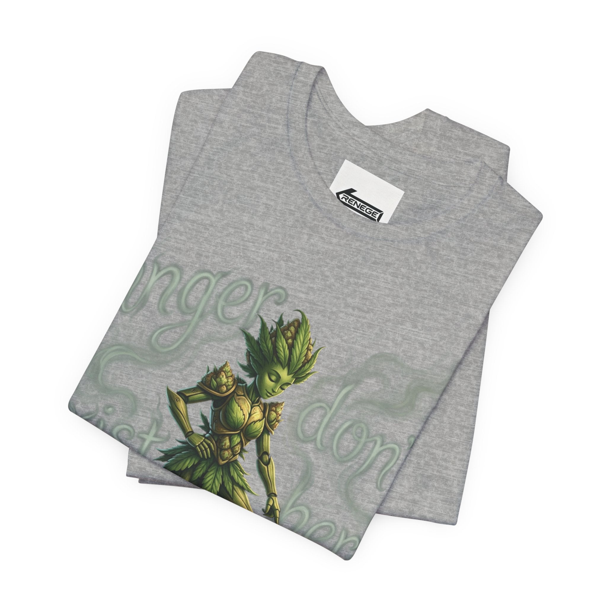 T-Shirt — 'Anger Don't Exist Here' Green Forest Spirit Graphic Tee (Front/Back Cannabis Plant Design)
