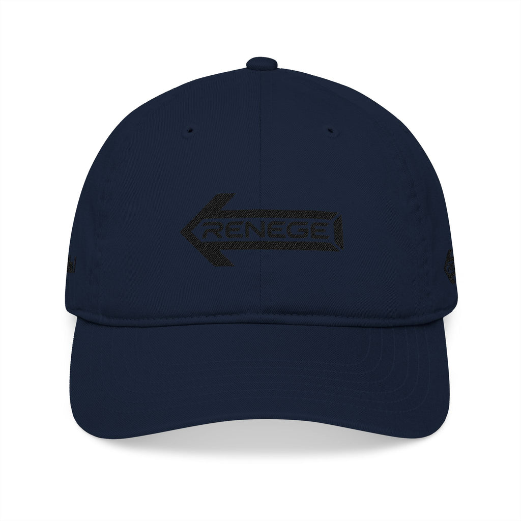 Organic Embroidered Baseball Cap – 'RENEGE' Arrow Design, EastSide Back Stamp
