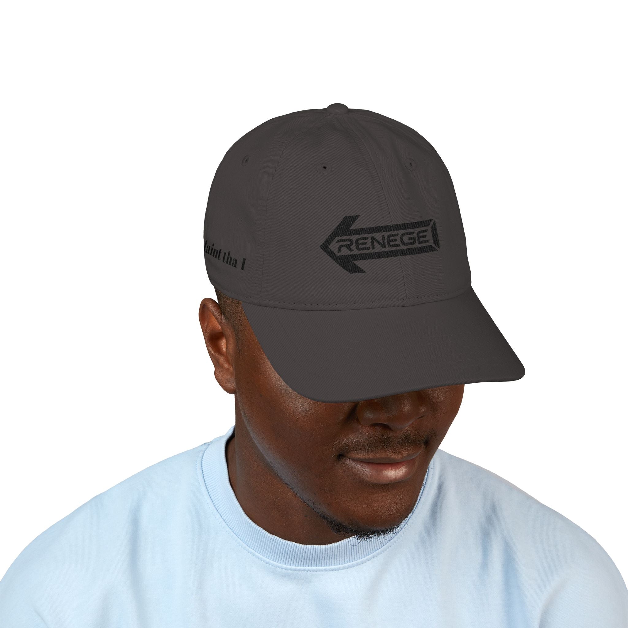 Organic Embroidered Baseball Cap – 'RENEGE' Arrow Design, EastSide Back Stamp