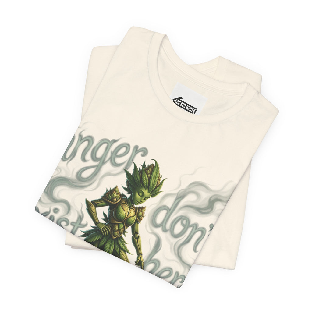 T-Shirt — 'Anger Don't Exist Here' Green Forest Spirit Graphic Tee (Front/Back Cannabis Plant Design)