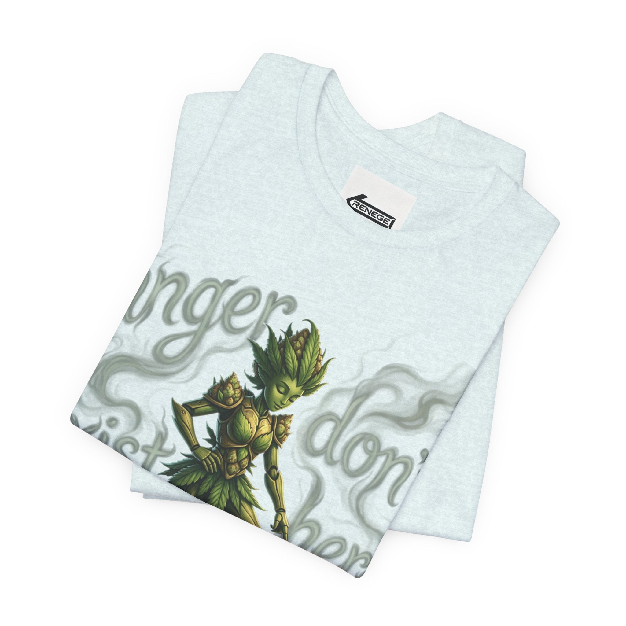 T-Shirt — 'Anger Don't Exist Here' Green Forest Spirit Graphic Tee (Front/Back Cannabis Plant Design)