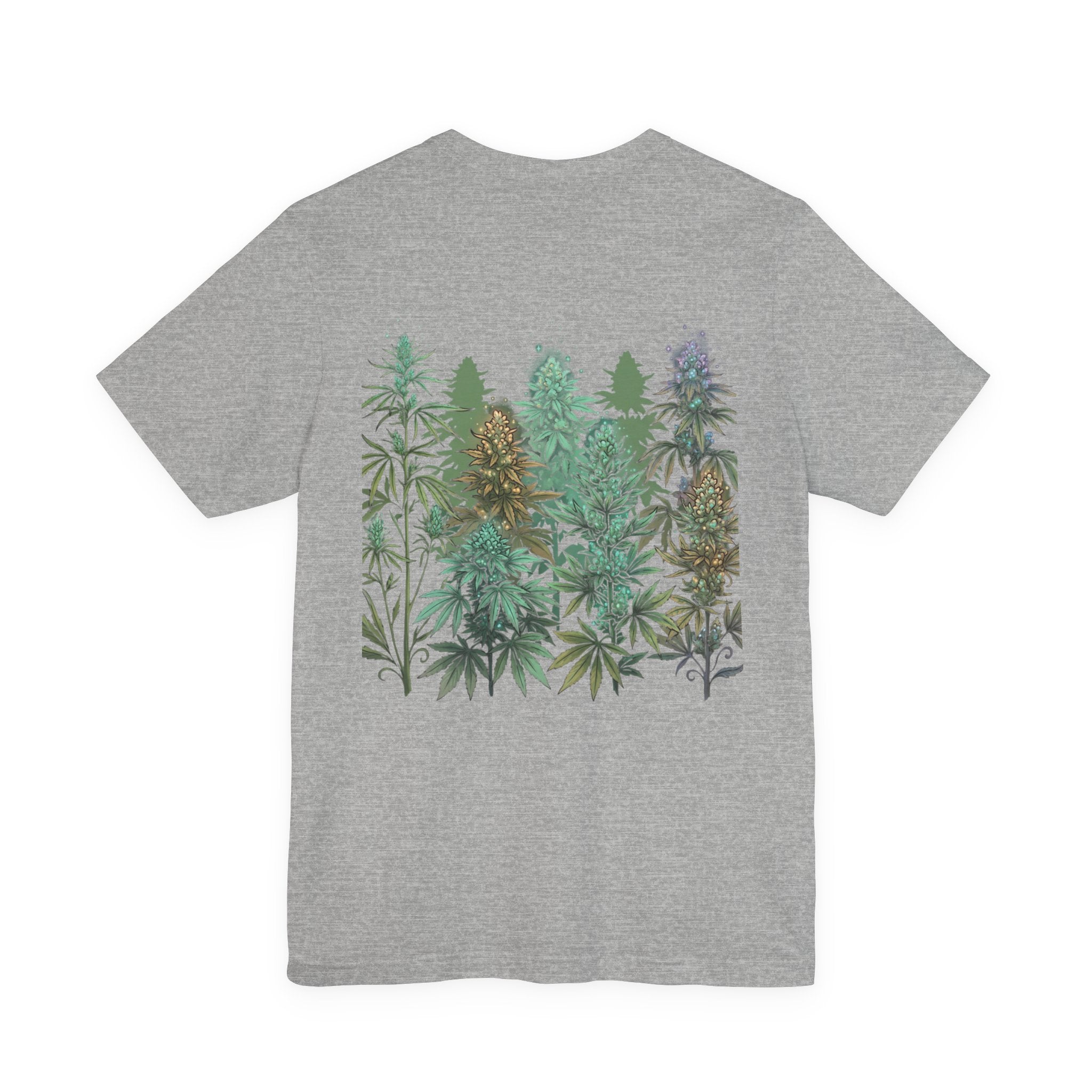 T-Shirt — 'Anger Don't Exist Here' Green Forest Spirit Graphic Tee (Front/Back Cannabis Plant Design)