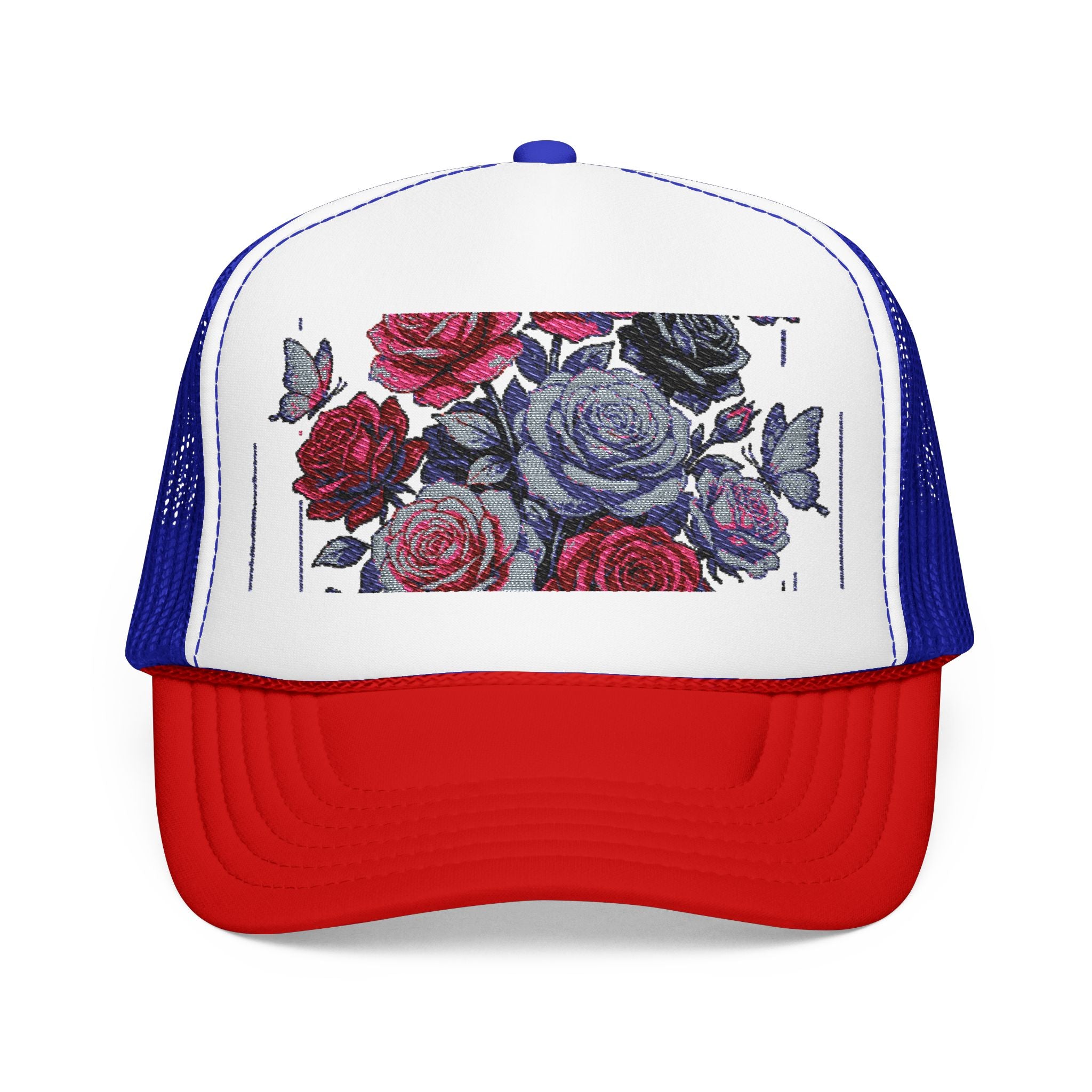 Rose Pixel Art Trucker Hat — Floral Retro Foam Mesh Cap