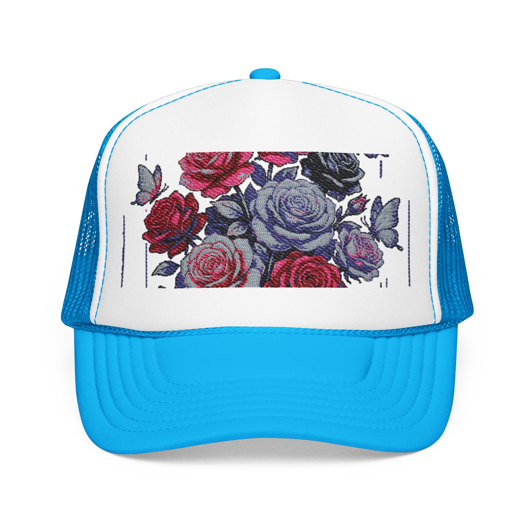 Rose Pixel Art Trucker Hat — Floral Retro Foam Mesh Cap