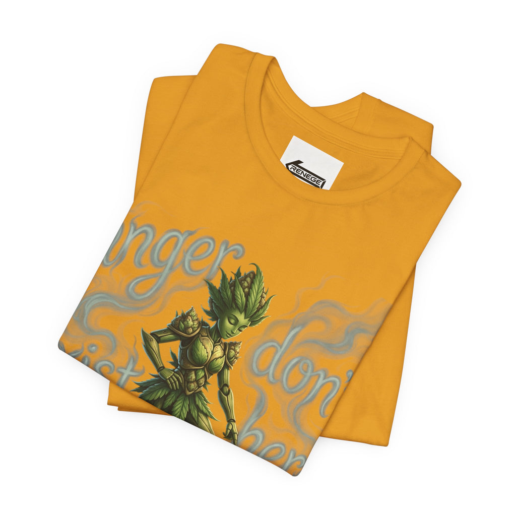 T-Shirt — 'Anger Don't Exist Here' Green Forest Spirit Graphic Tee (Front/Back Cannabis Plant Design)