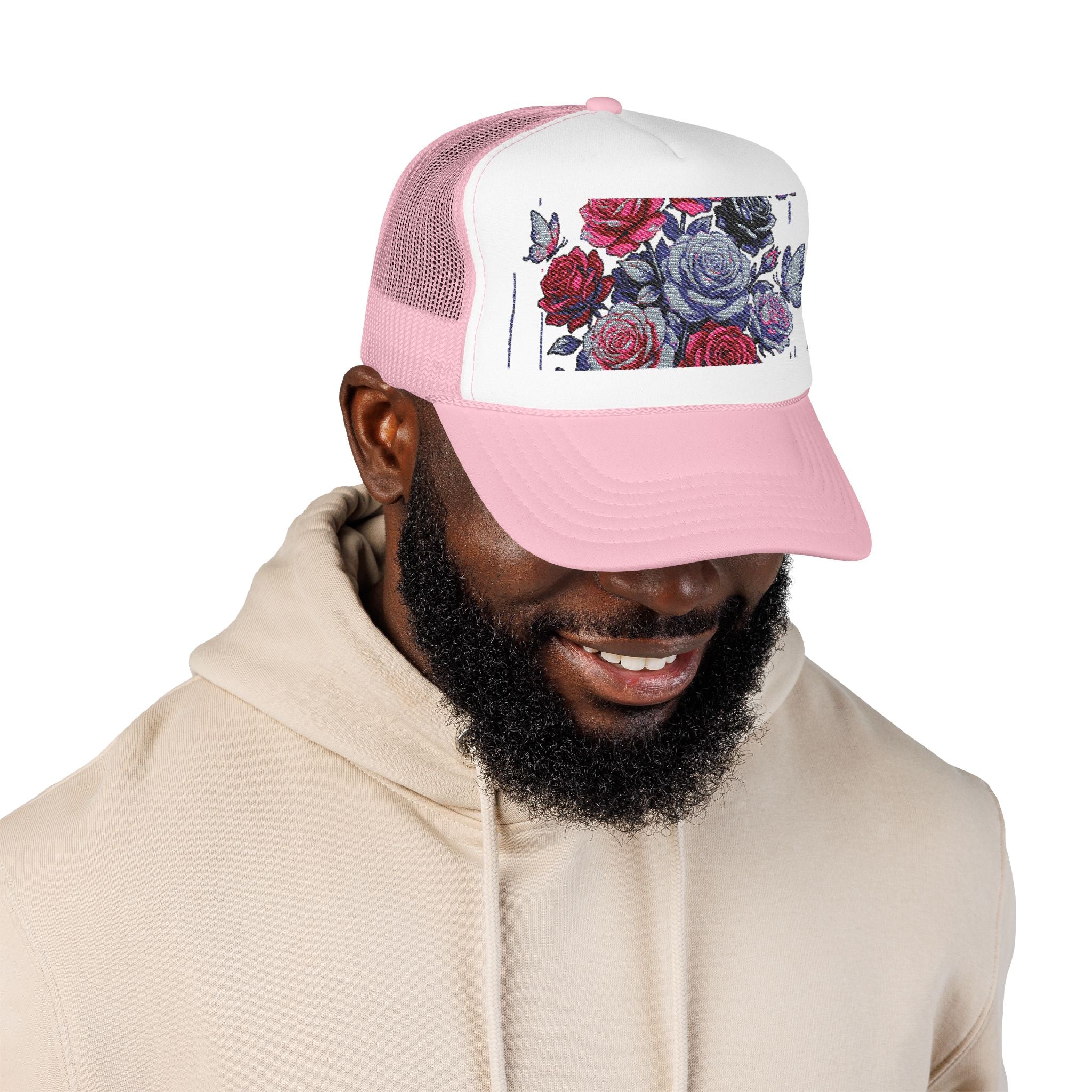 Rose Pixel Art Trucker Hat — Floral Retro Foam Mesh Cap