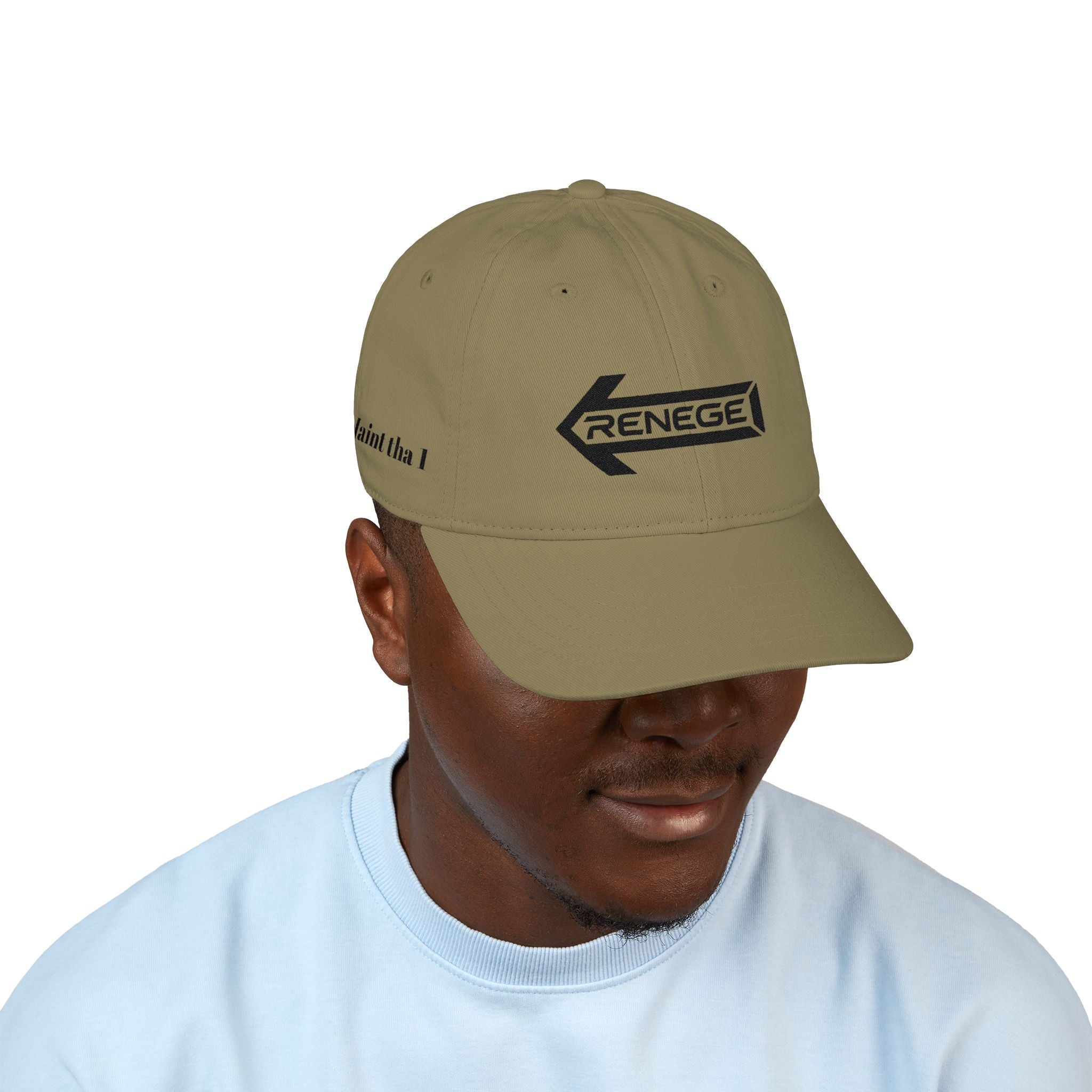 Organic Embroidered Baseball Cap – 'RENEGE' Arrow Design, EastSide Back Stamp