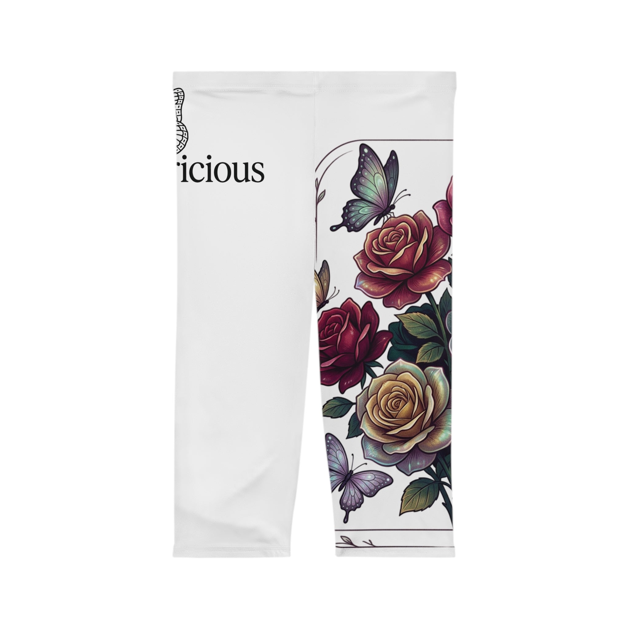 Floral Rose & Butterflies Capri Leggings — Women’s Garden Tattoo Print