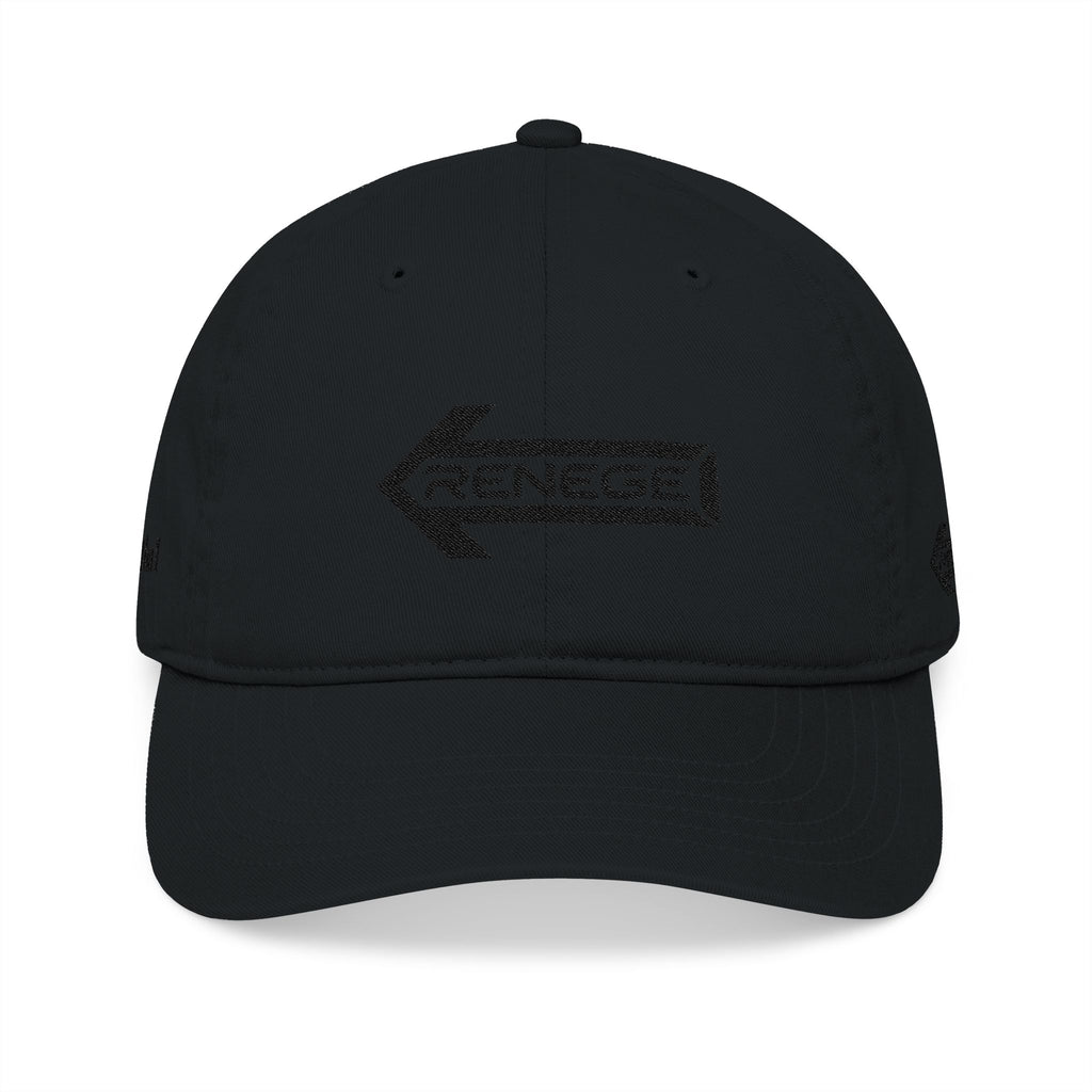 Organic Embroidered Baseball Cap – 'RENEGE' Arrow Design, EastSide Back Stamp