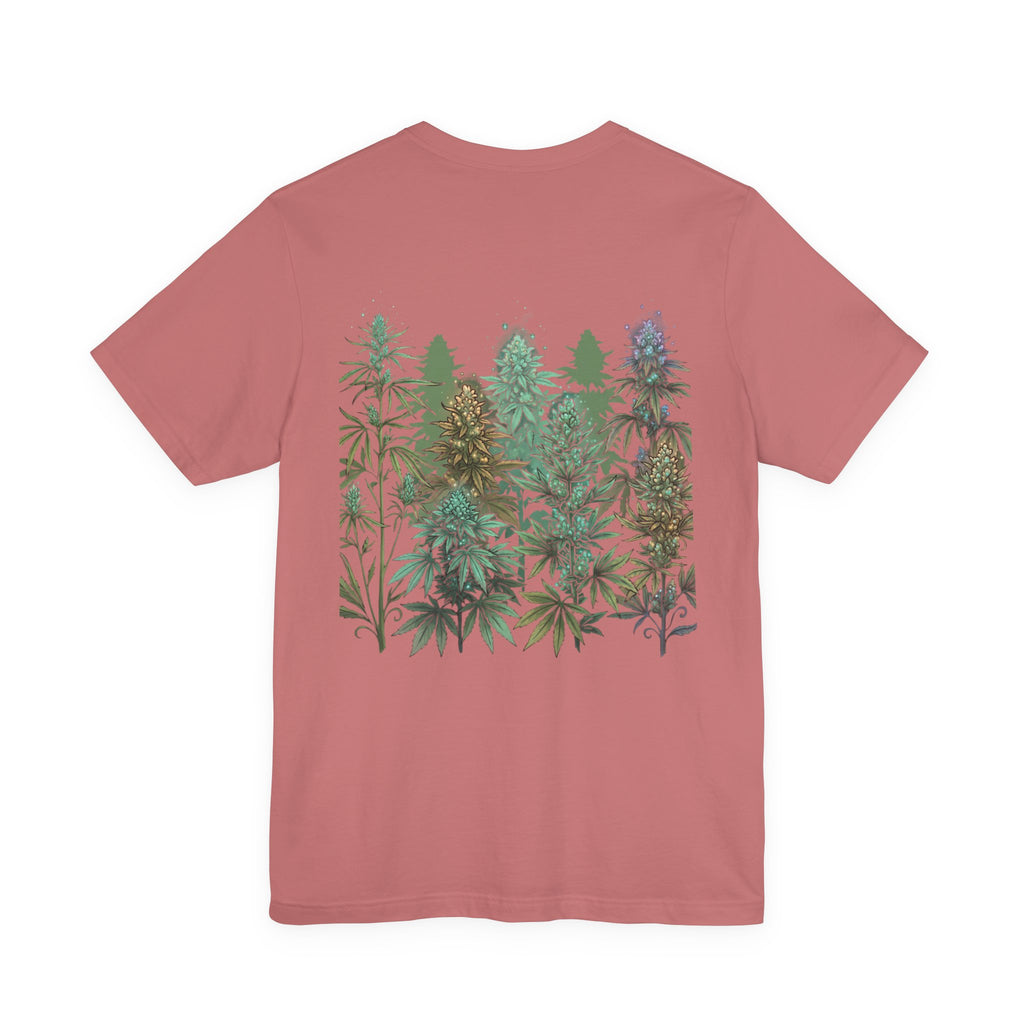 T-Shirt — 'Anger Don't Exist Here' Green Forest Spirit Graphic Tee (Front/Back Cannabis Plant Design)