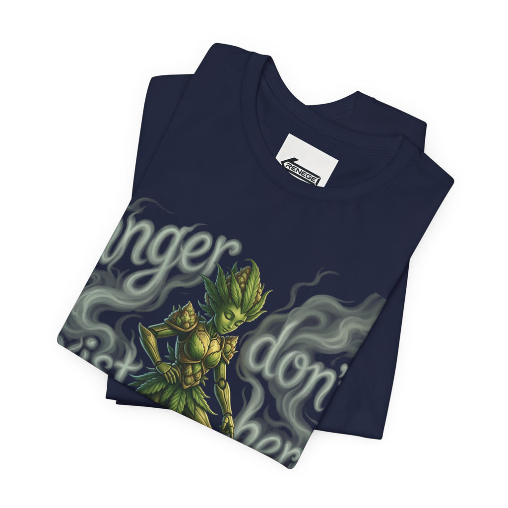 T-Shirt — 'Anger Don't Exist Here' Green Forest Spirit Graphic Tee (Front/Back Cannabis Plant Design)