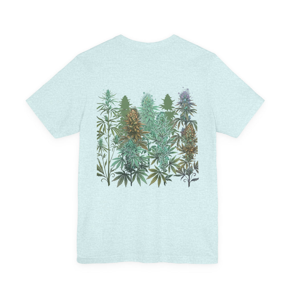 T-Shirt — 'Anger Don't Exist Here' Green Forest Spirit Graphic Tee (Front/Back Cannabis Plant Design)