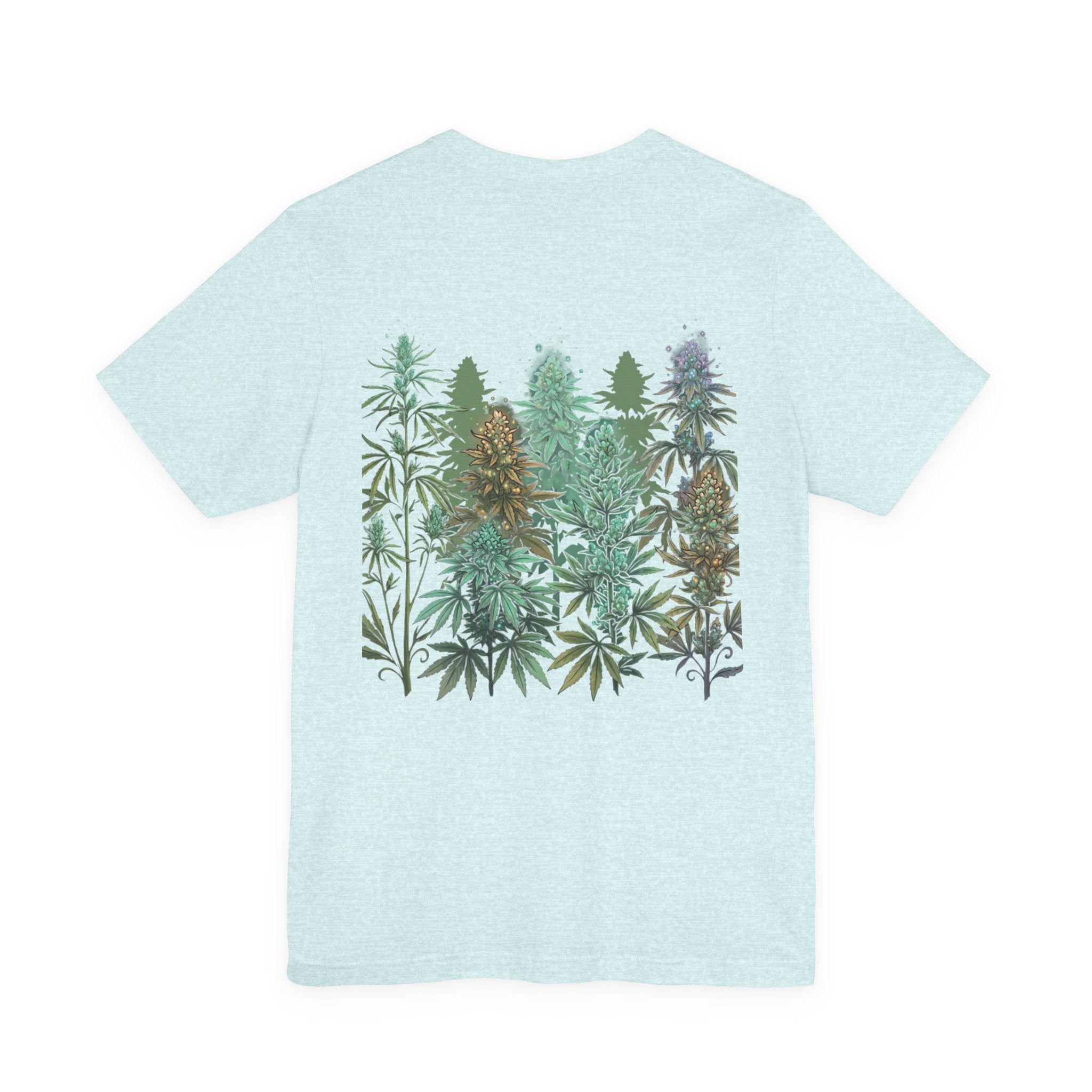 T-Shirt — 'Anger Don't Exist Here' Green Forest Spirit Graphic Tee (Front/Back Cannabis Plant Design)