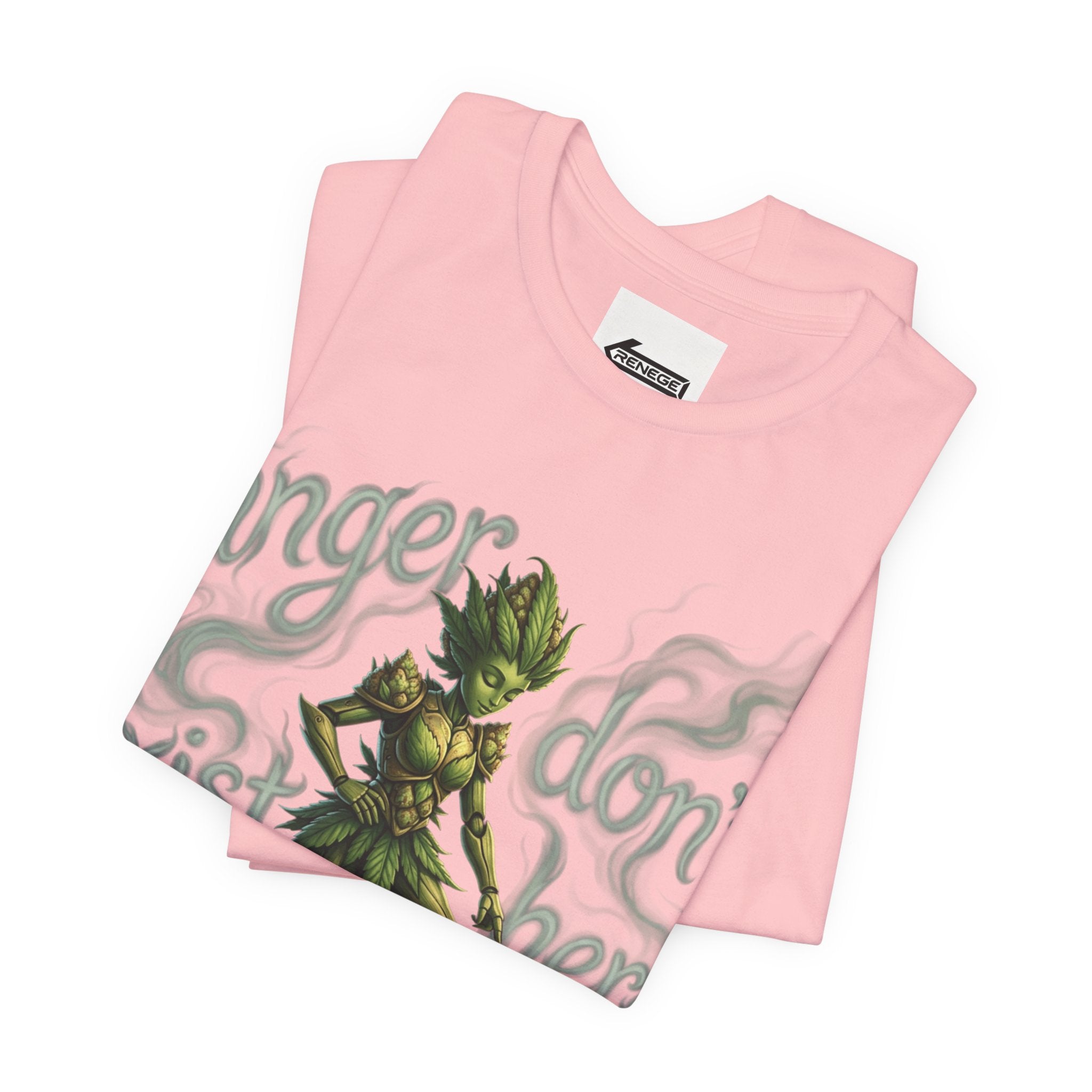 T-Shirt — 'Anger Don't Exist Here' Green Forest Spirit Graphic Tee (Front/Back Cannabis Plant Design)