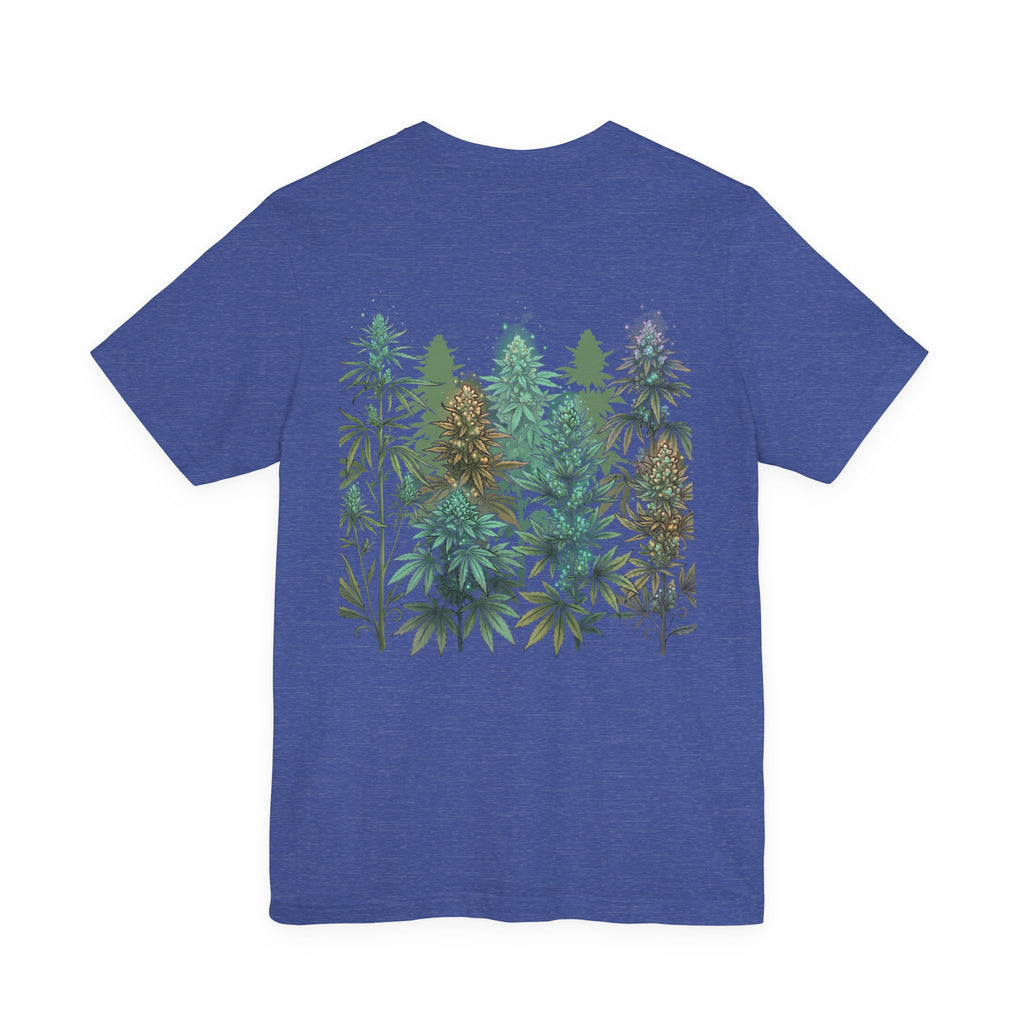 T-Shirt — 'Anger Don't Exist Here' Green Forest Spirit Graphic Tee (Front/Back Cannabis Plant Design)