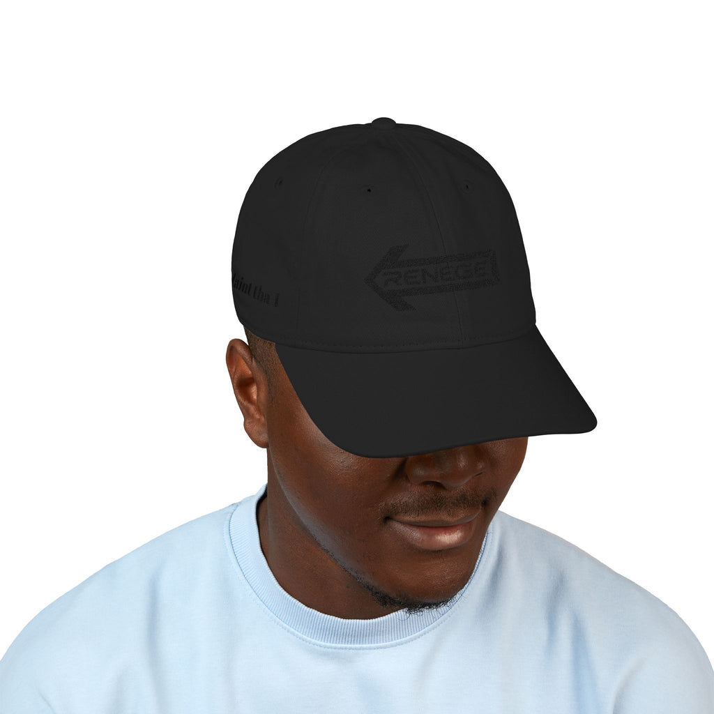 Organic Embroidered Baseball Cap – 'RENEGE' Arrow Design, EastSide Back Stamp