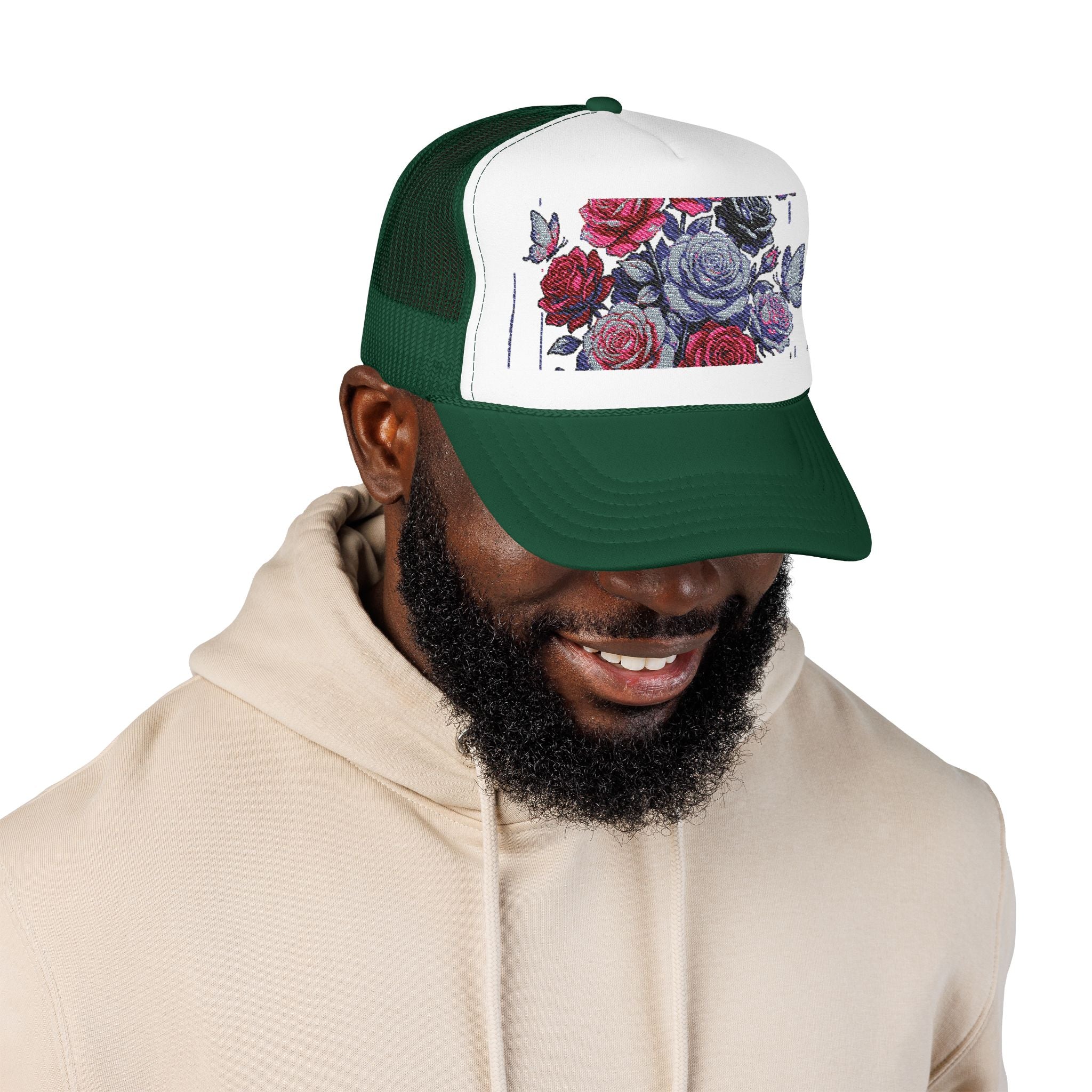 Rose Pixel Art Trucker Hat — Floral Retro Foam Mesh Cap