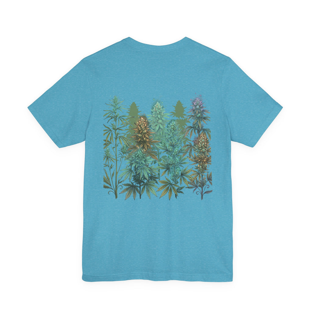T-Shirt — 'Anger Don't Exist Here' Green Forest Spirit Graphic Tee (Front/Back Cannabis Plant Design)