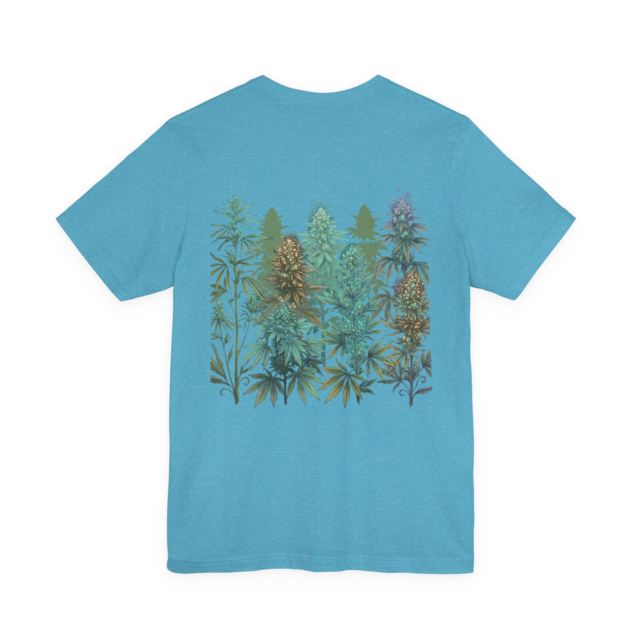 T-Shirt — 'Anger Don't Exist Here' Green Forest Spirit Graphic Tee (Front/Back Cannabis Plant Design)