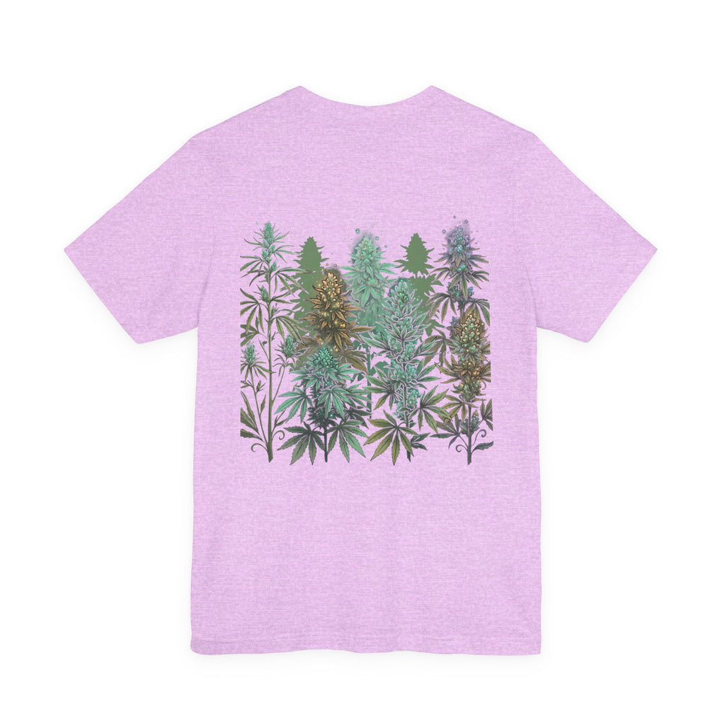 T-Shirt — 'Anger Don't Exist Here' Green Forest Spirit Graphic Tee (Front/Back Cannabis Plant Design)