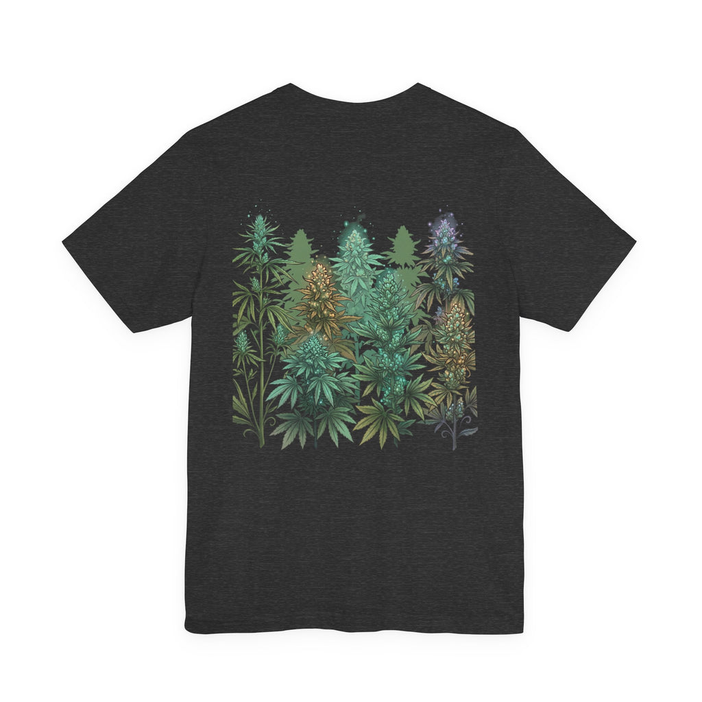 T-Shirt — 'Anger Don't Exist Here' Green Forest Spirit Graphic Tee (Front/Back Cannabis Plant Design)