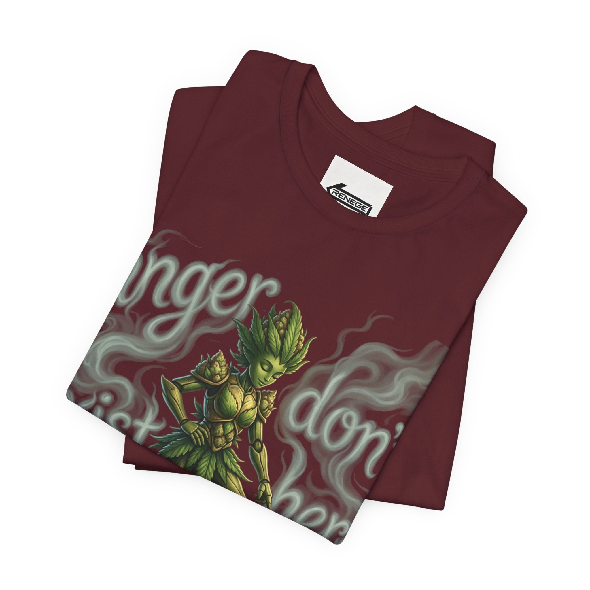 T-Shirt — 'Anger Don't Exist Here' Green Forest Spirit Graphic Tee (Front/Back Cannabis Plant Design)