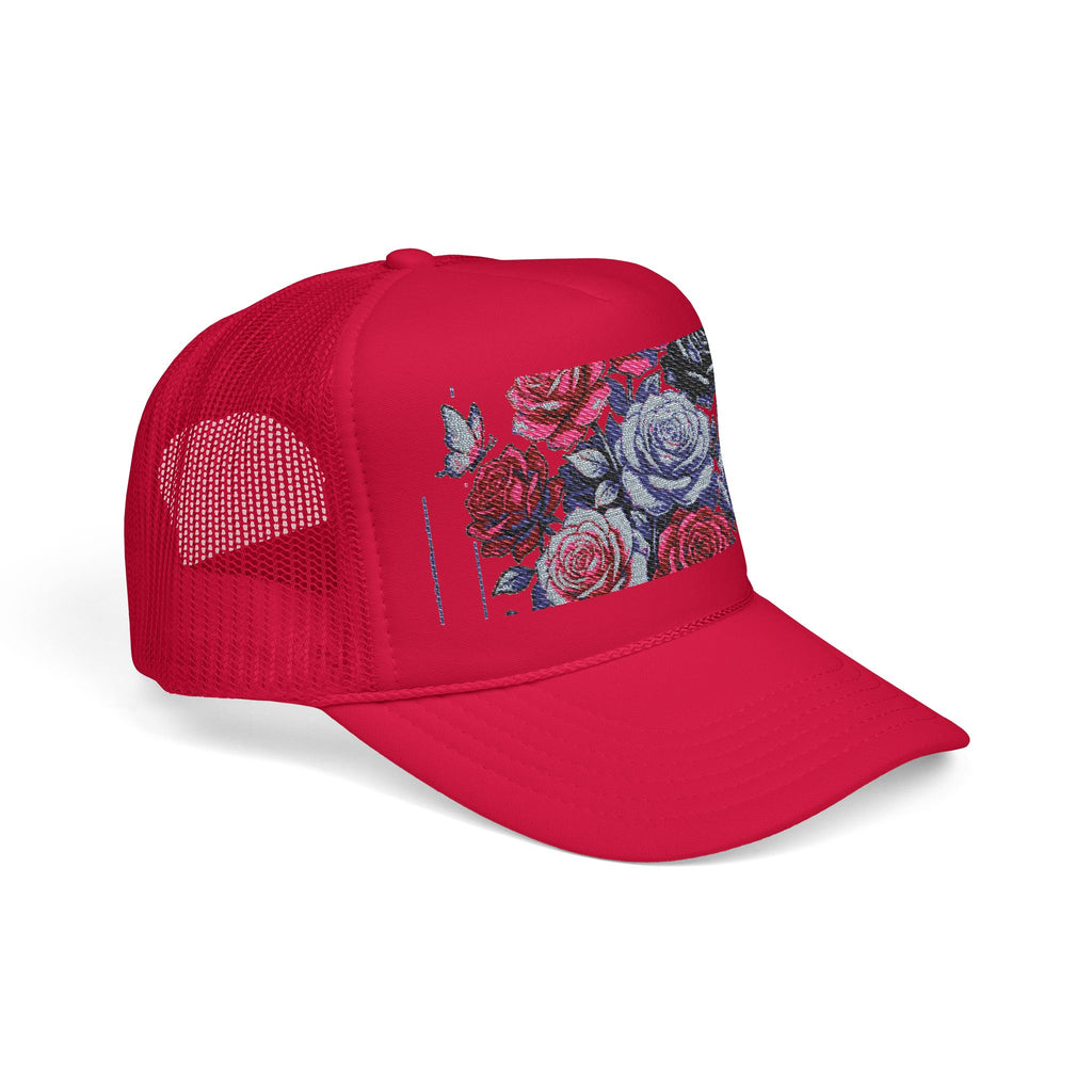 Rose Pixel Art Trucker Hat — Floral Retro Foam Mesh Cap