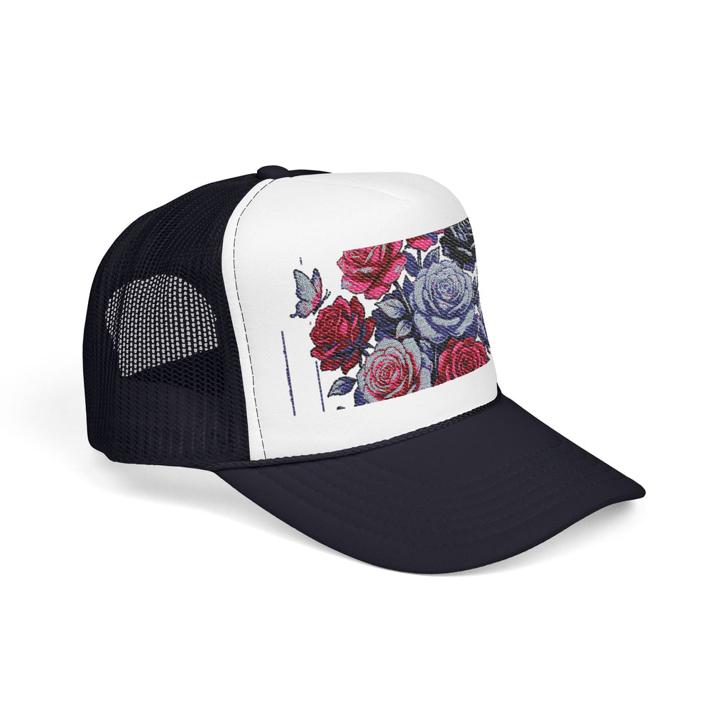 Rose Pixel Art Trucker Hat — Floral Retro Foam Mesh Cap