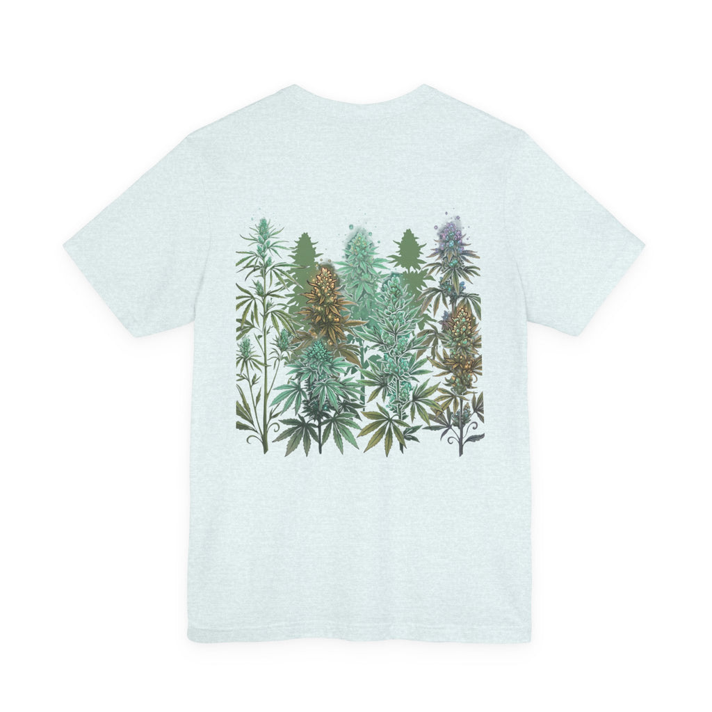 T-Shirt — 'Anger Don't Exist Here' Green Forest Spirit Graphic Tee (Front/Back Cannabis Plant Design)