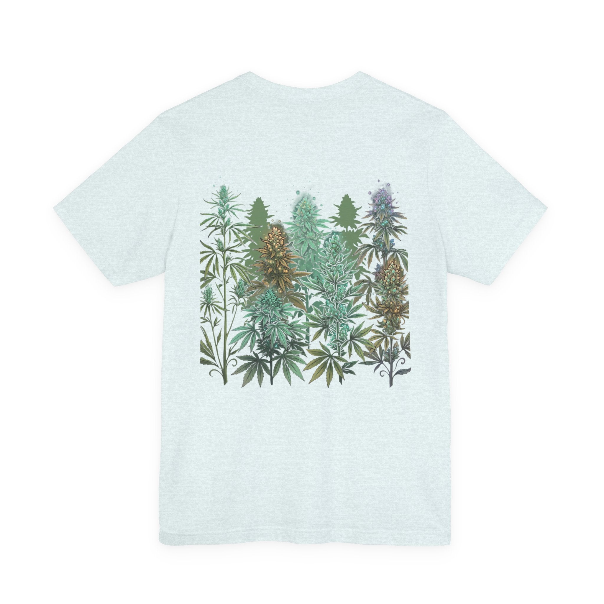 T-Shirt — 'Anger Don't Exist Here' Green Forest Spirit Graphic Tee (Front/Back Cannabis Plant Design)