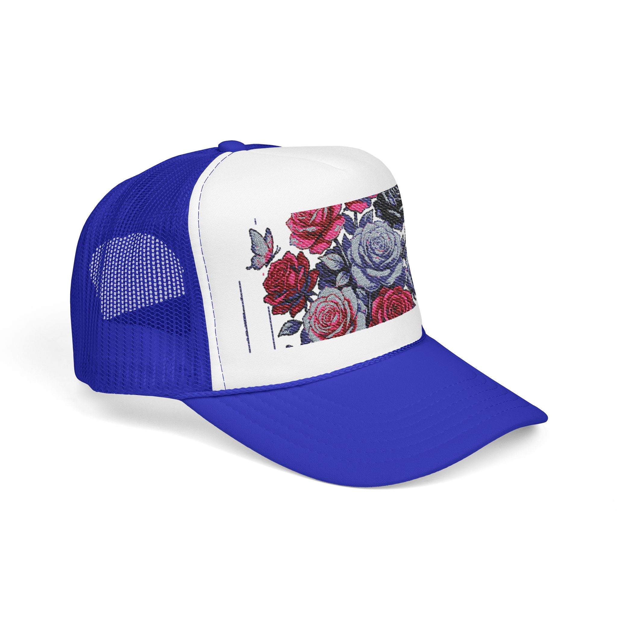 Rose Pixel Art Trucker Hat — Floral Retro Foam Mesh Cap