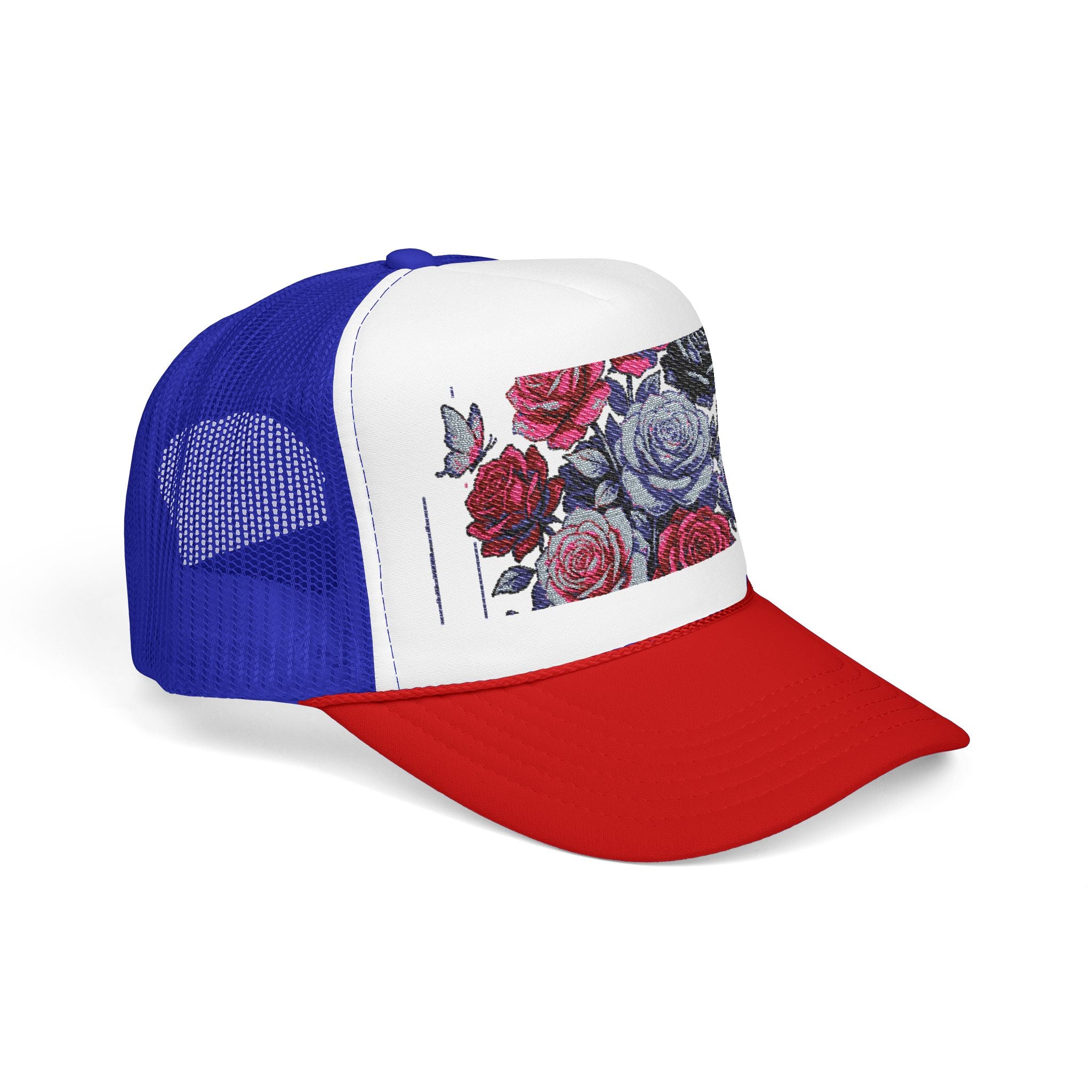 Rose Pixel Art Trucker Hat — Floral Retro Foam Mesh Cap