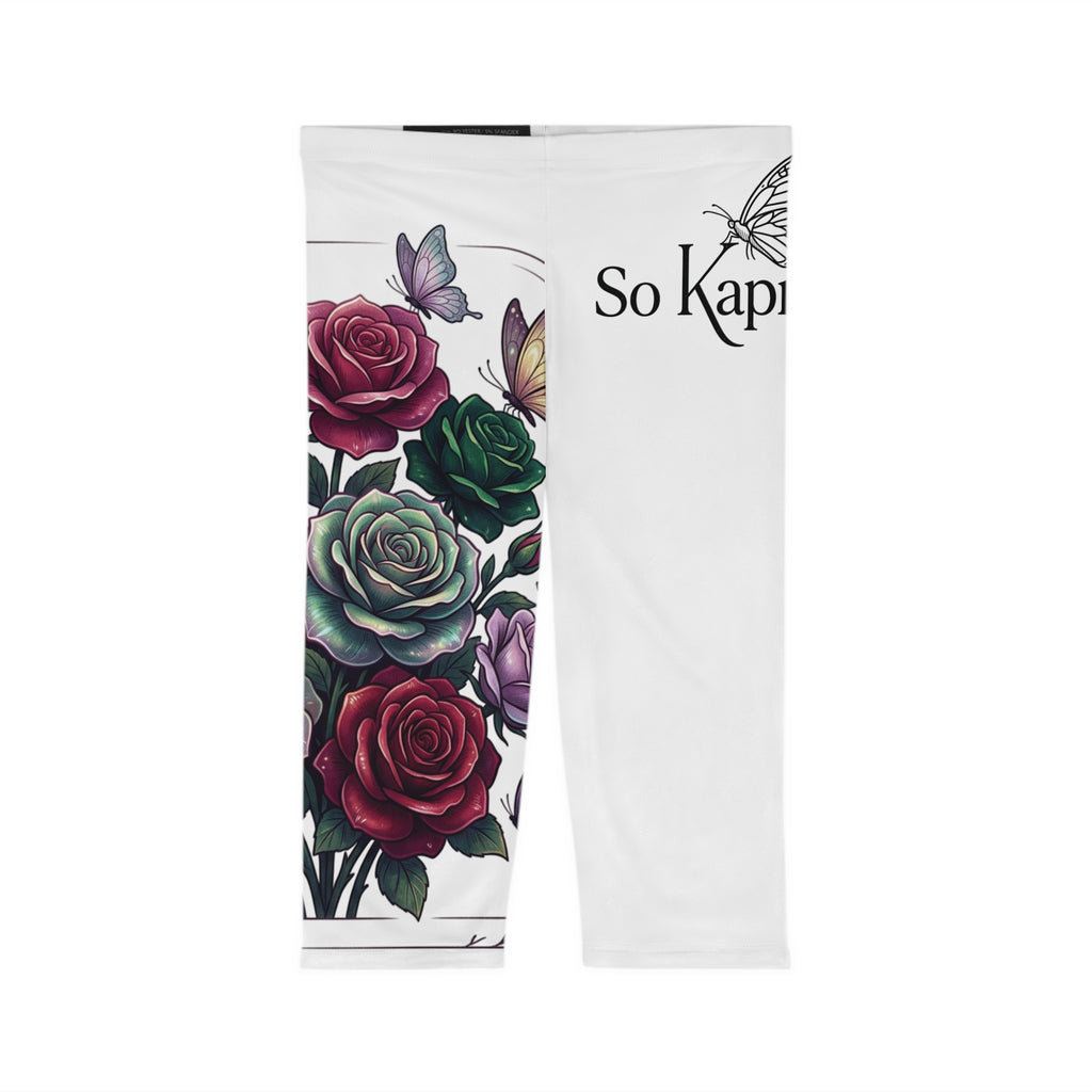 Floral Rose & Butterflies Capri Leggings — Women’s Garden Tattoo Print