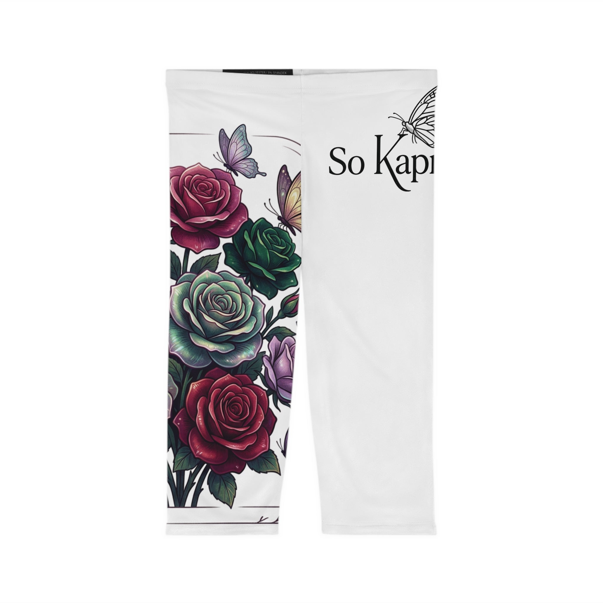 Floral Rose & Butterflies Capri Leggings — Women’s Garden Tattoo Print