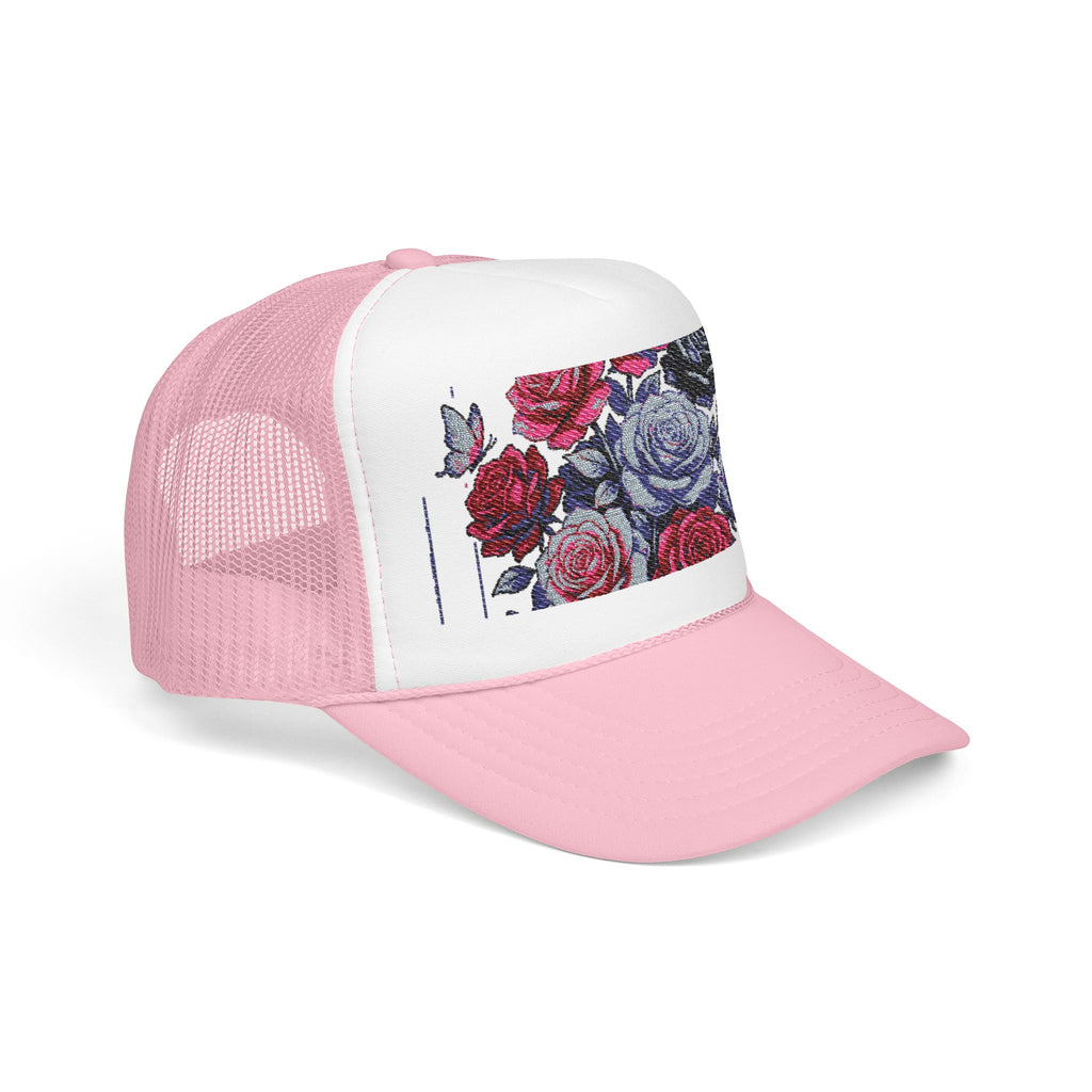 Rose Pixel Art Trucker Hat — Floral Retro Foam Mesh Cap