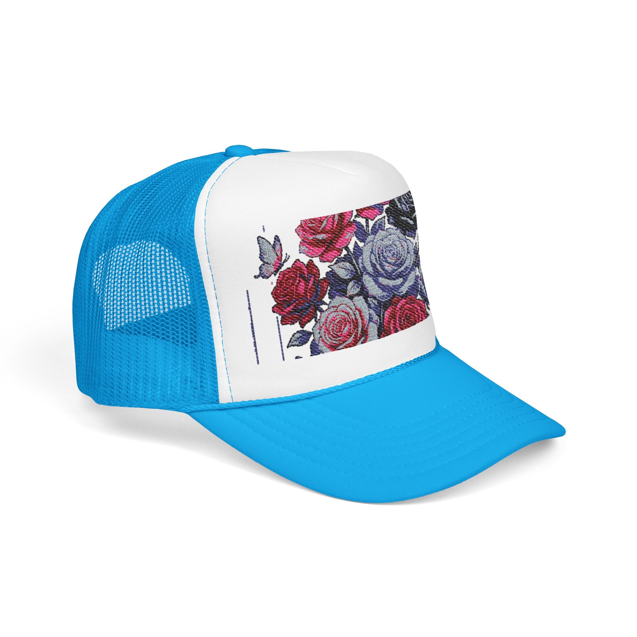 Rose Pixel Art Trucker Hat — Floral Retro Foam Mesh Cap
