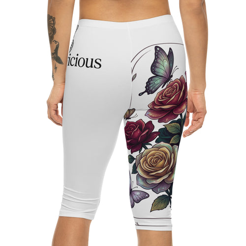 Floral Rose & Butterflies Capri Leggings — Women’s Garden Tattoo Print
