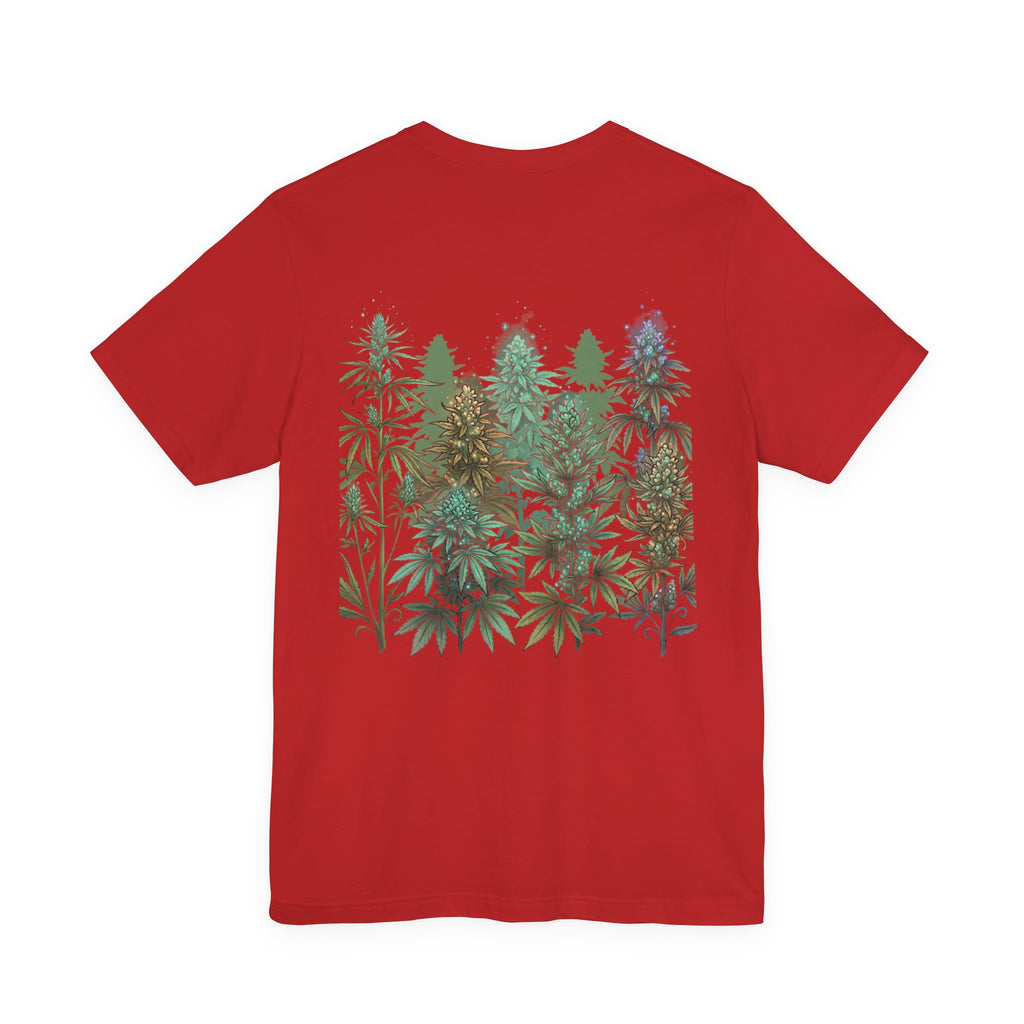T-Shirt — 'Anger Don't Exist Here' Green Forest Spirit Graphic Tee (Front/Back Cannabis Plant Design)