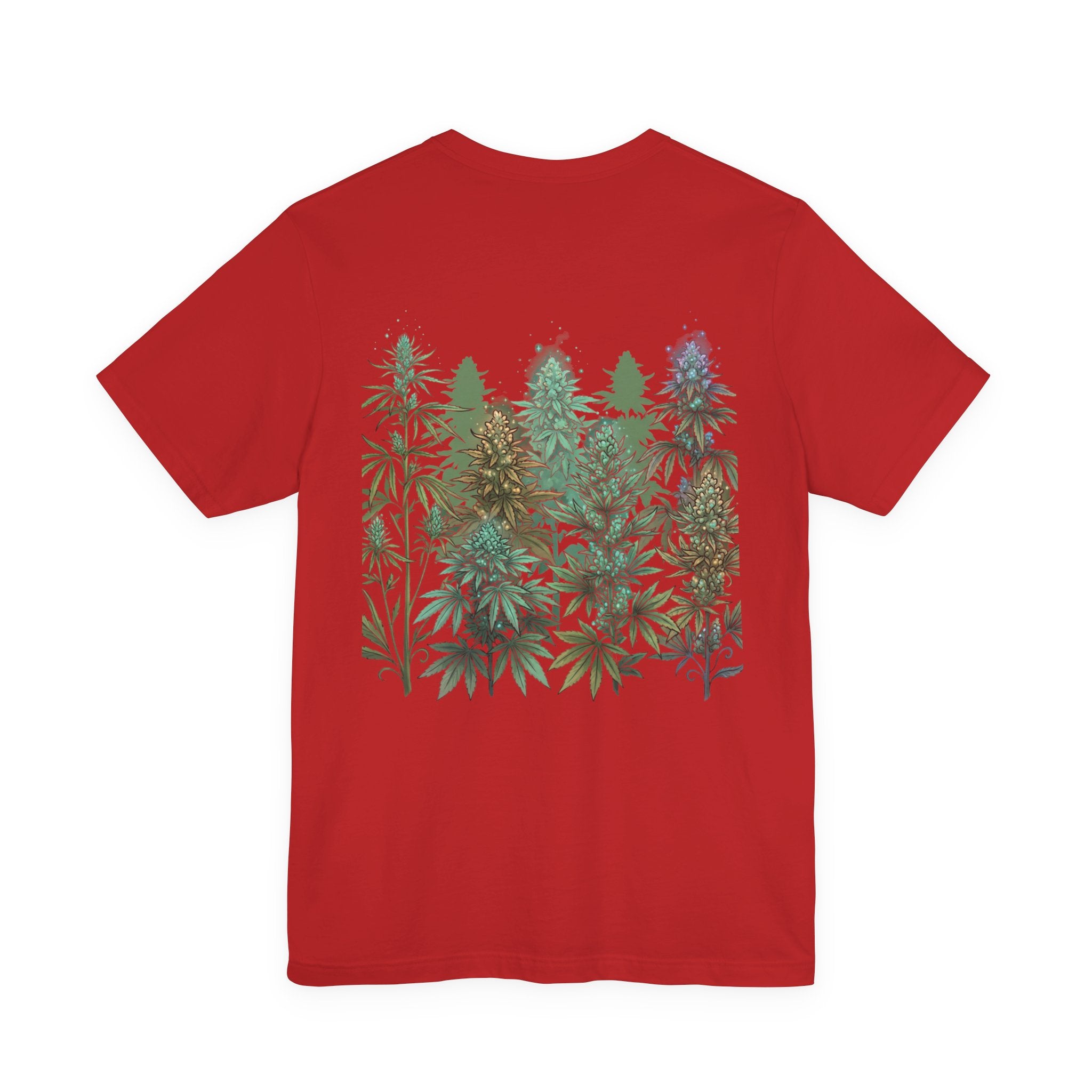 T-Shirt — 'Anger Don't Exist Here' Green Forest Spirit Graphic Tee (Front/Back Cannabis Plant Design)