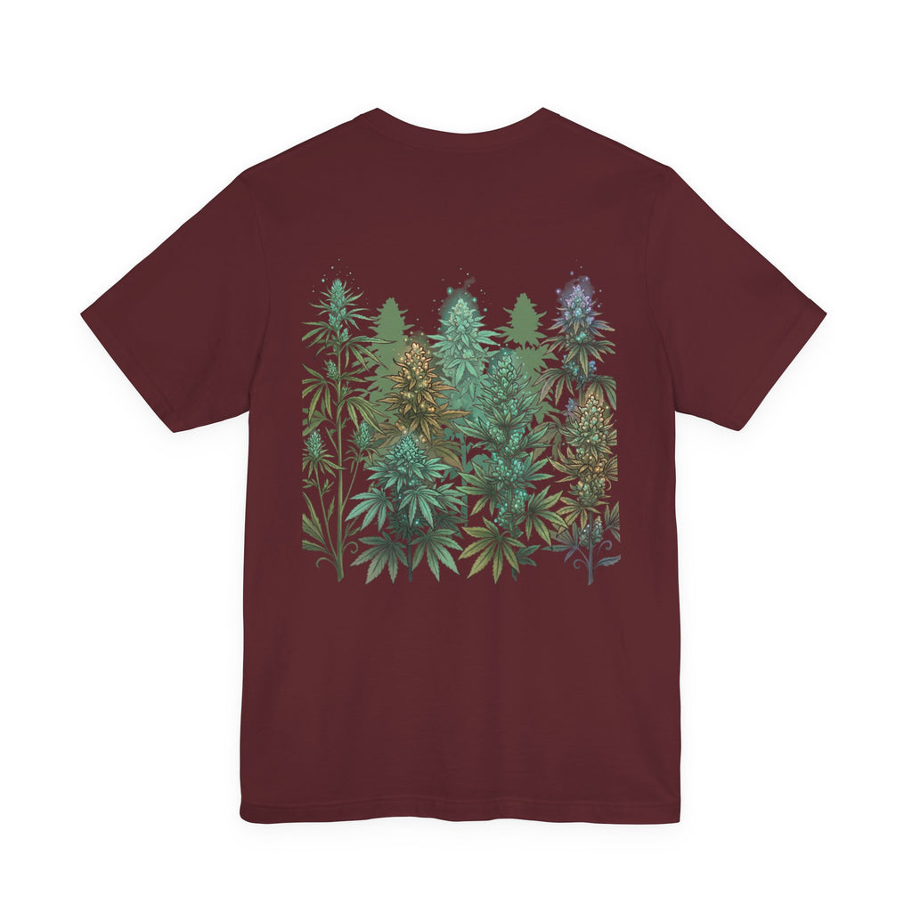 T-Shirt — 'Anger Don't Exist Here' Green Forest Spirit Graphic Tee (Front/Back Cannabis Plant Design)