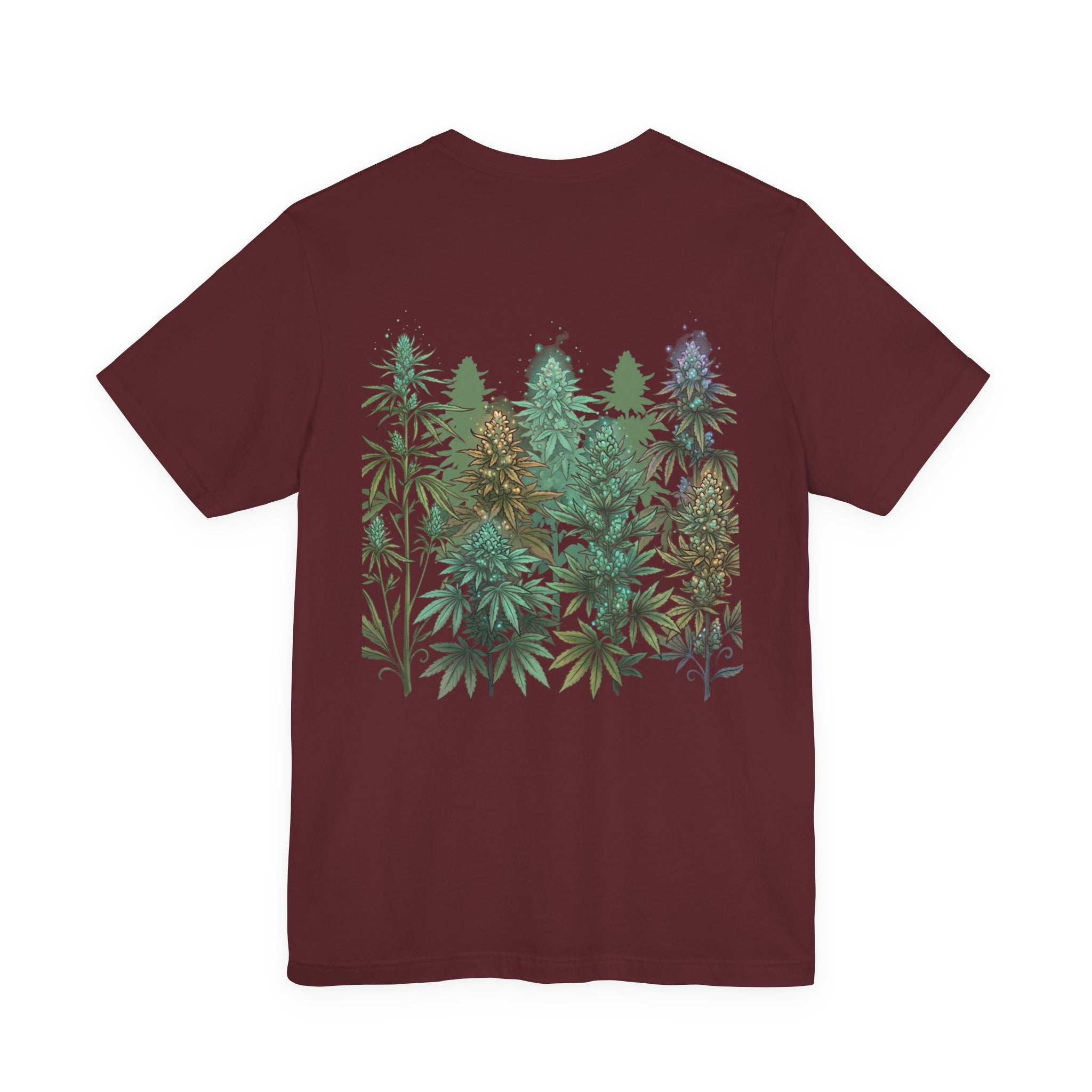 T-Shirt — 'Anger Don't Exist Here' Green Forest Spirit Graphic Tee (Front/Back Cannabis Plant Design)