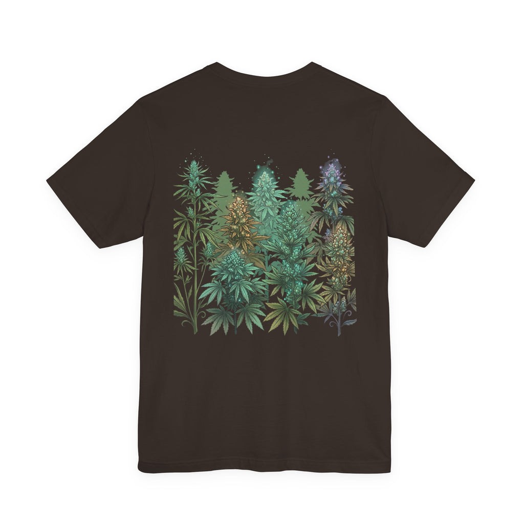 T-Shirt — 'Anger Don't Exist Here' Green Forest Spirit Graphic Tee (Front/Back Cannabis Plant Design)