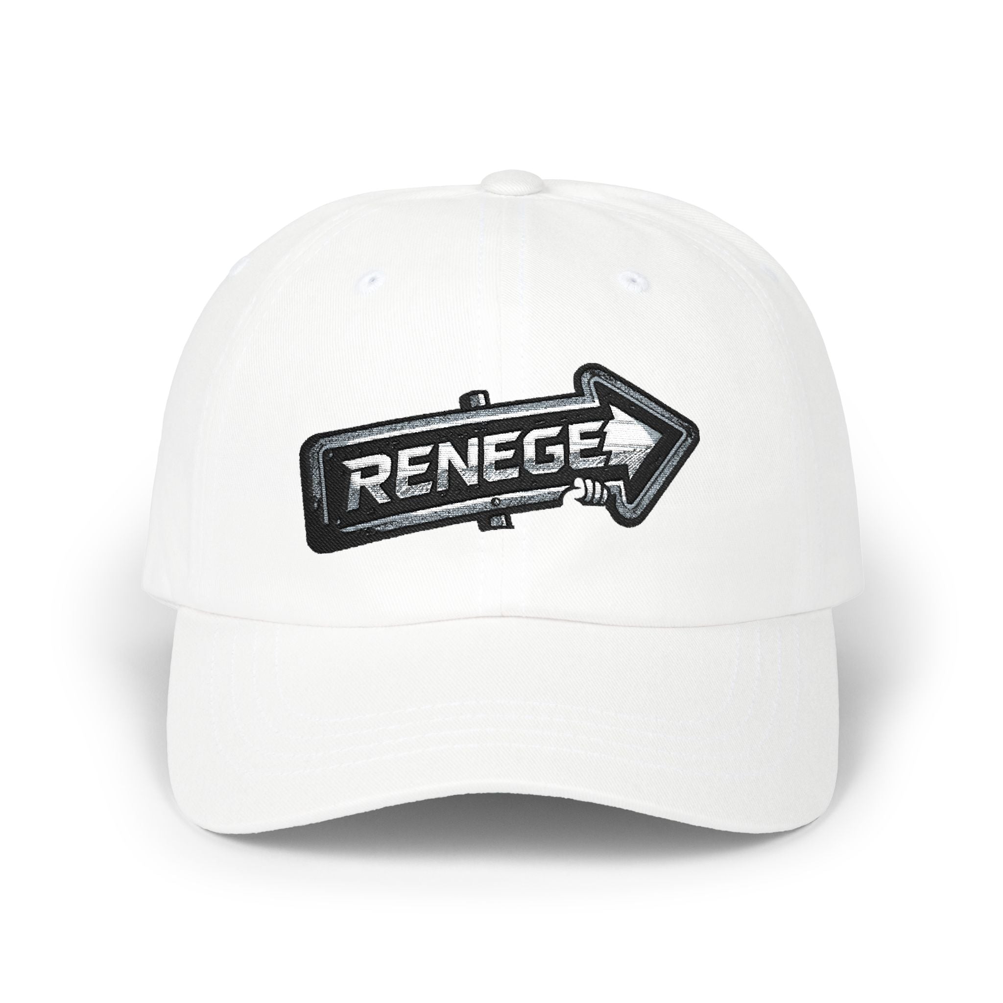 Renegé Arrow Dad Cap — Embroidered White Baseball Hat
