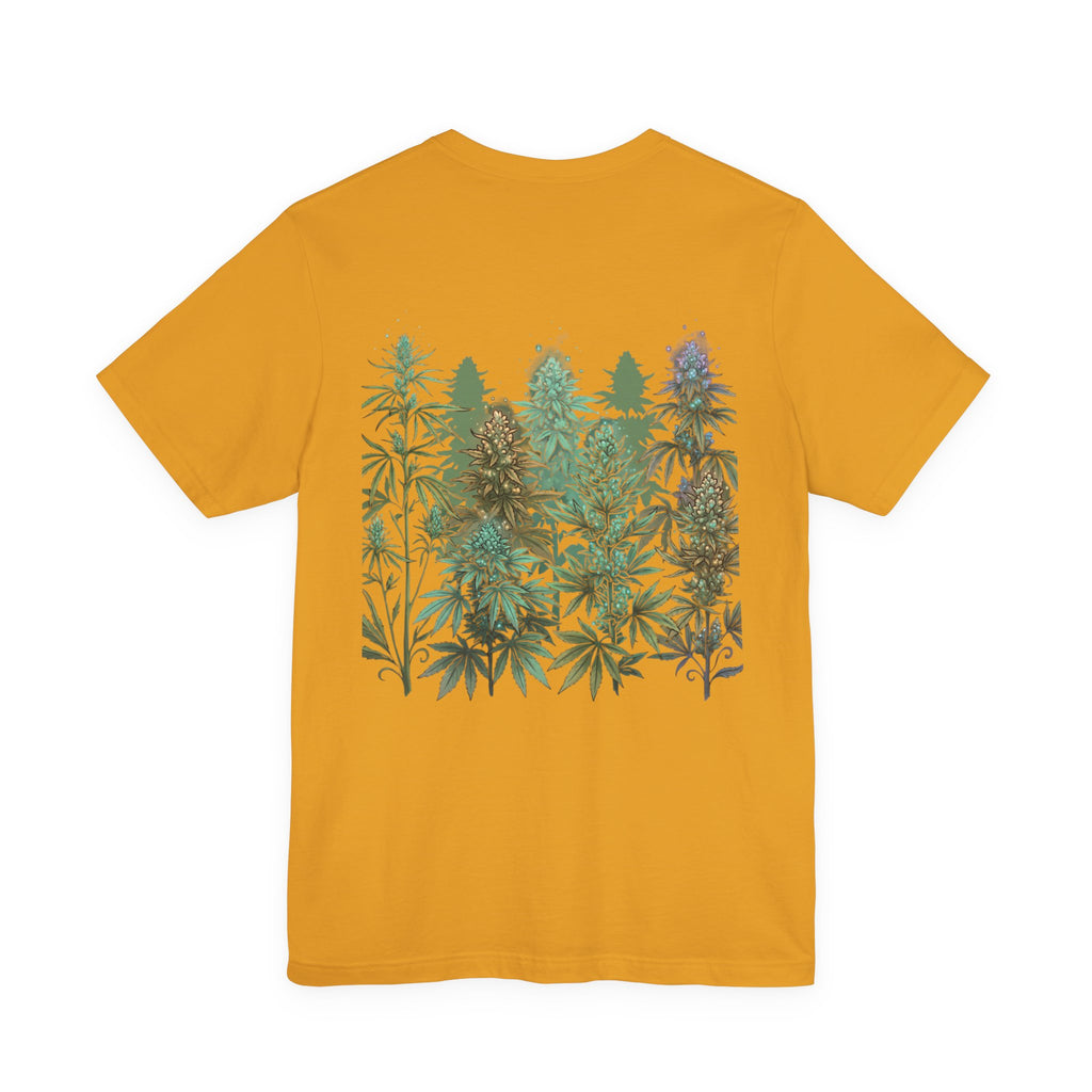 T-Shirt — 'Anger Don't Exist Here' Green Forest Spirit Graphic Tee (Front/Back Cannabis Plant Design)